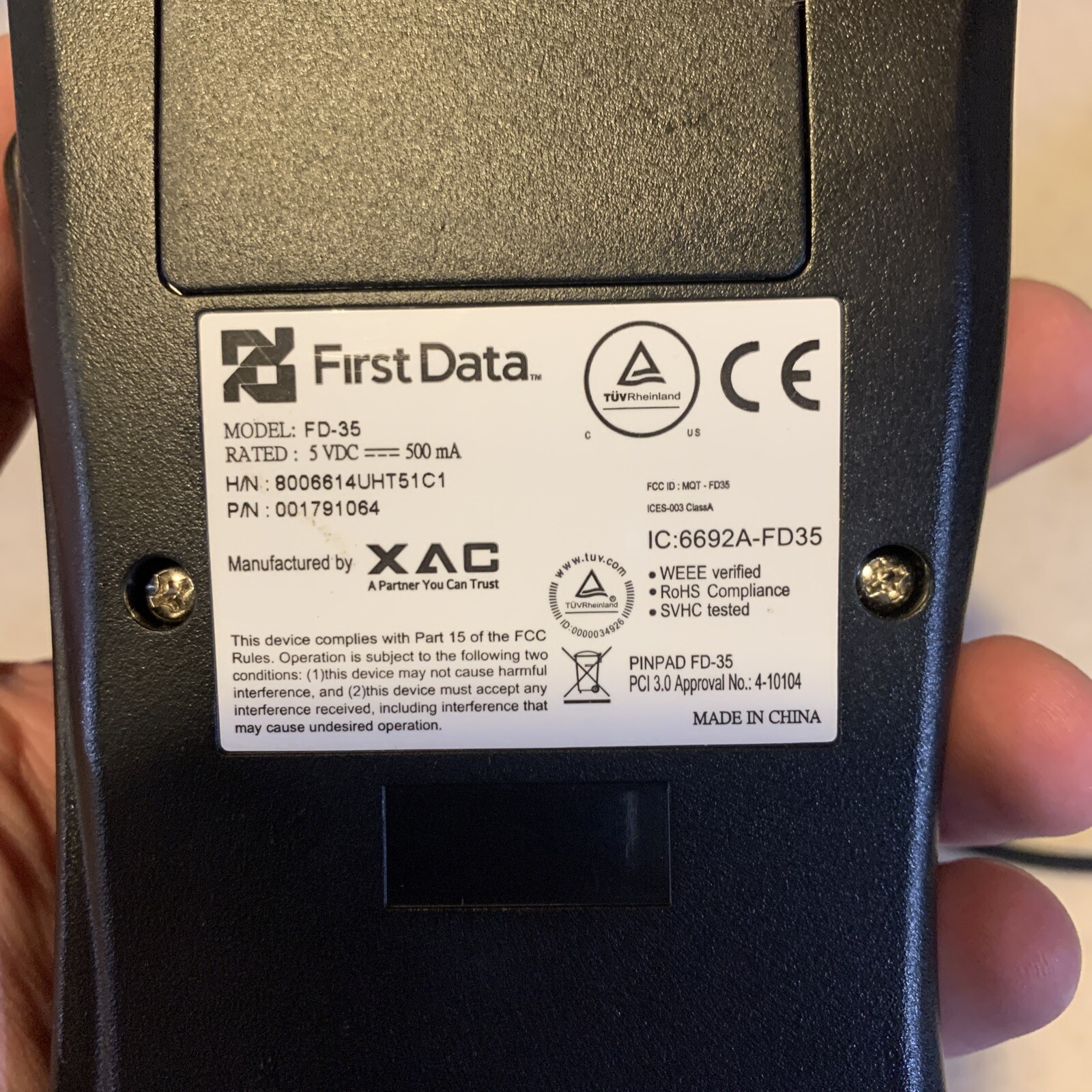 First Data FD-35 Pin Pad Credit Card Reader USB powered WORKING FREE SHIPPING