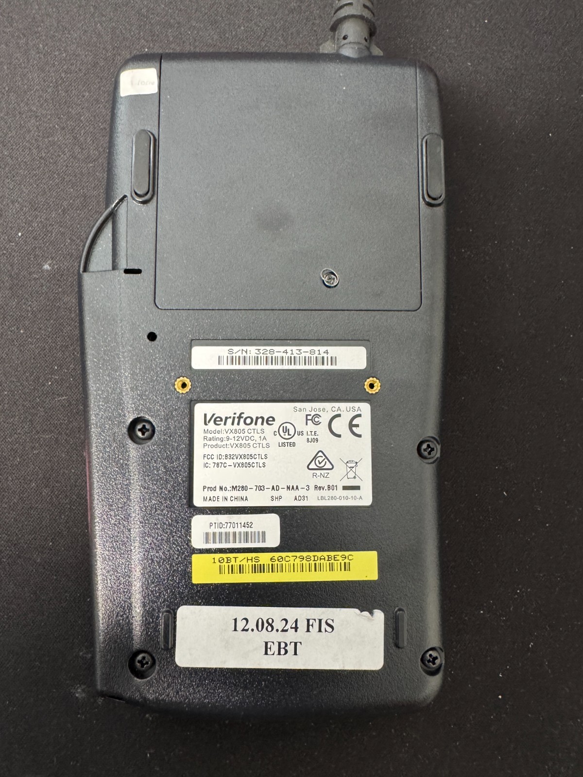 VeriFone VX805 Card/Chip Reader M280-703-AB-WWA-3 W/ Power Cord