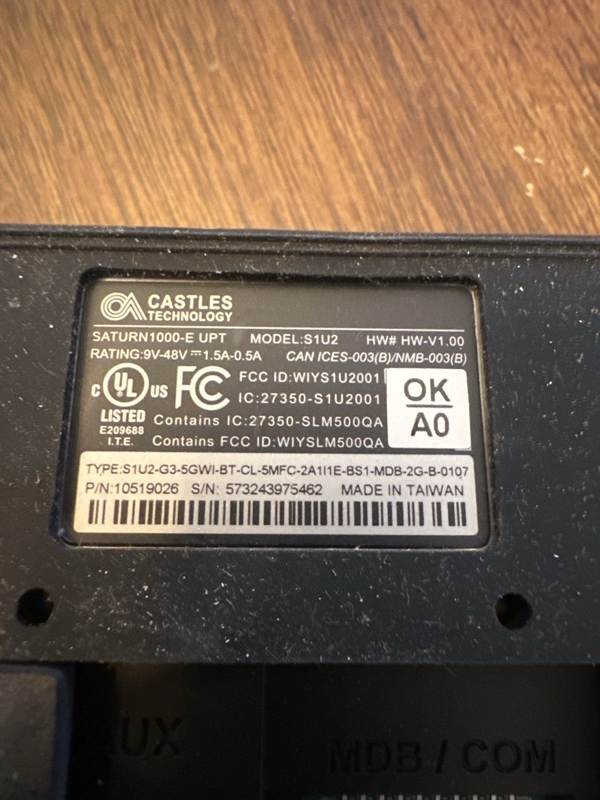 Castles Technology SATURN1000-E UPT POS Payment Terminal S1U2 w/ Printer
