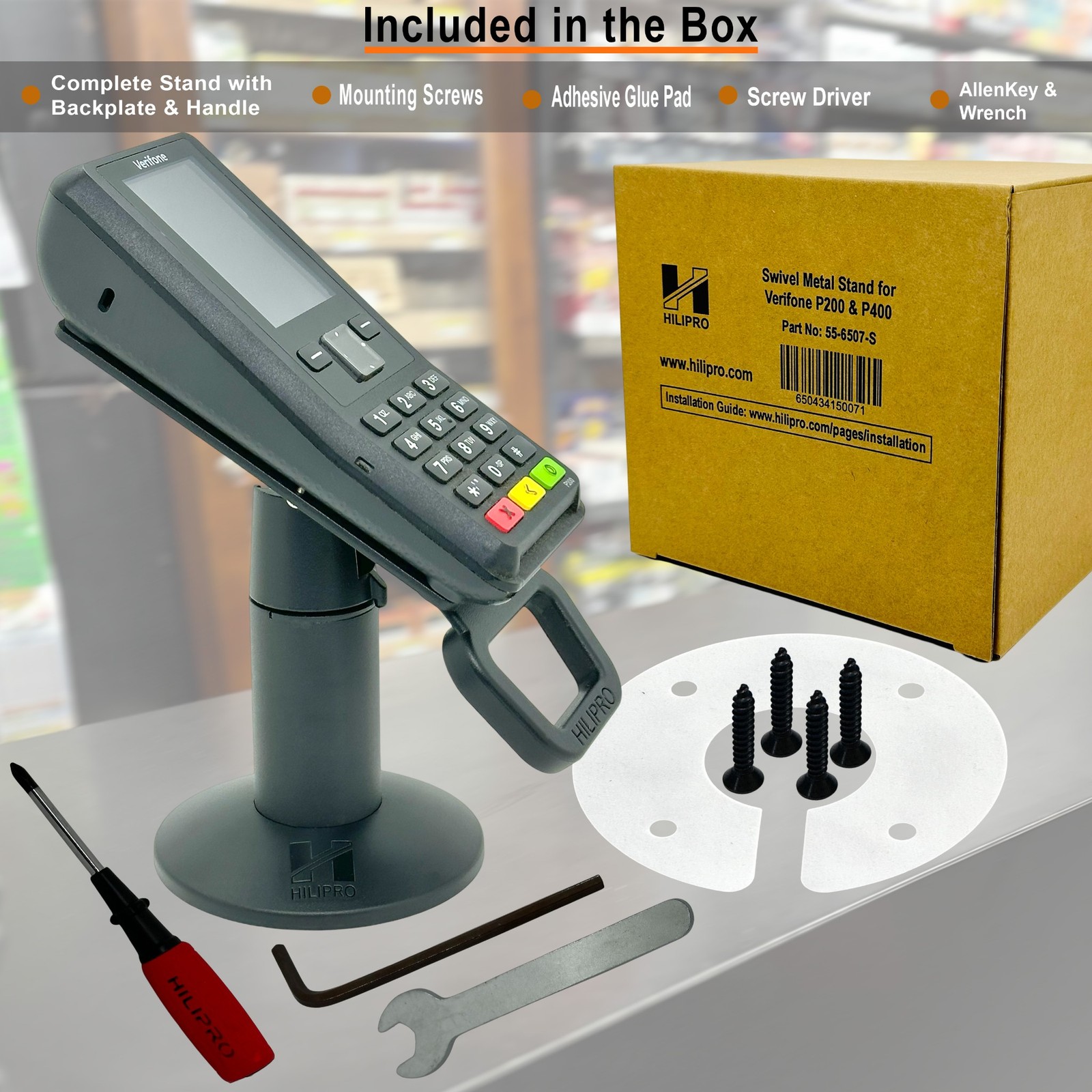 Hilipro Swivel Stand for Verifone P200 & P400 – Swivel & Tilt – Complete POS kit