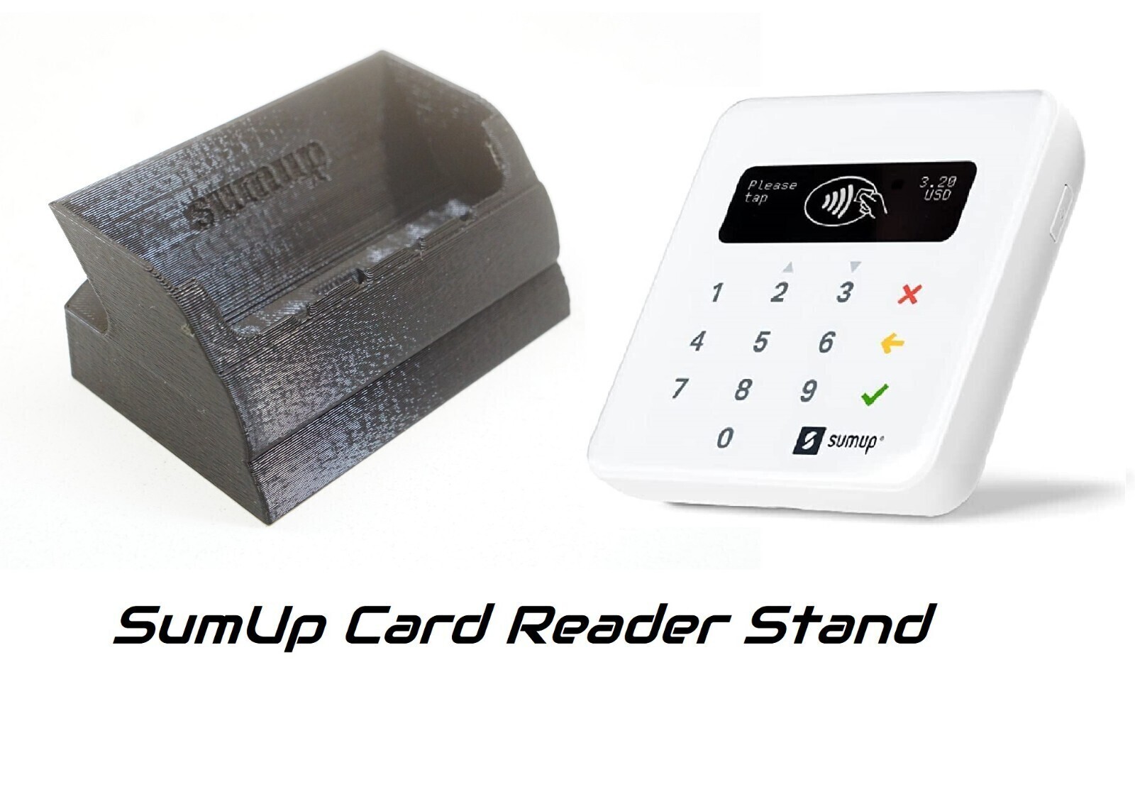 Angled Stand for SumUp Air card reader/terminal w/ charge cable cutout *Black*