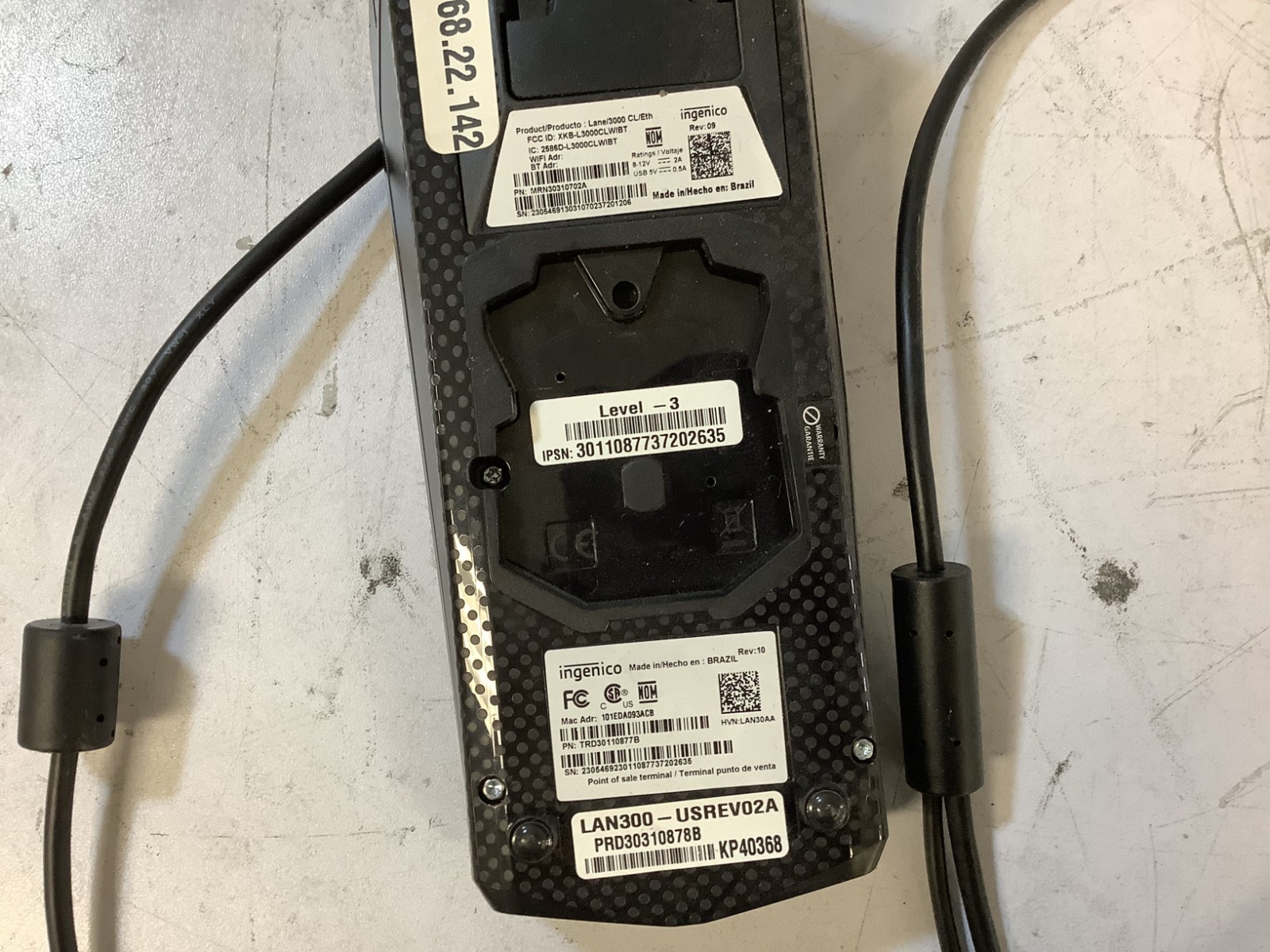 Ingenico Lane/3000 Wired PIN Pad Credit Card Terminal (MRN30310702A), Black”B1B”