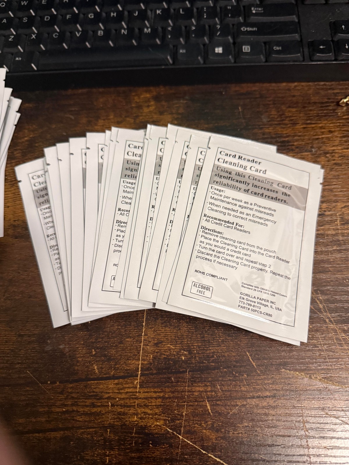 CR80 Card Reader Cleaning Cards – Bag of 20 Cards – Gorilla Paper Inc free ship