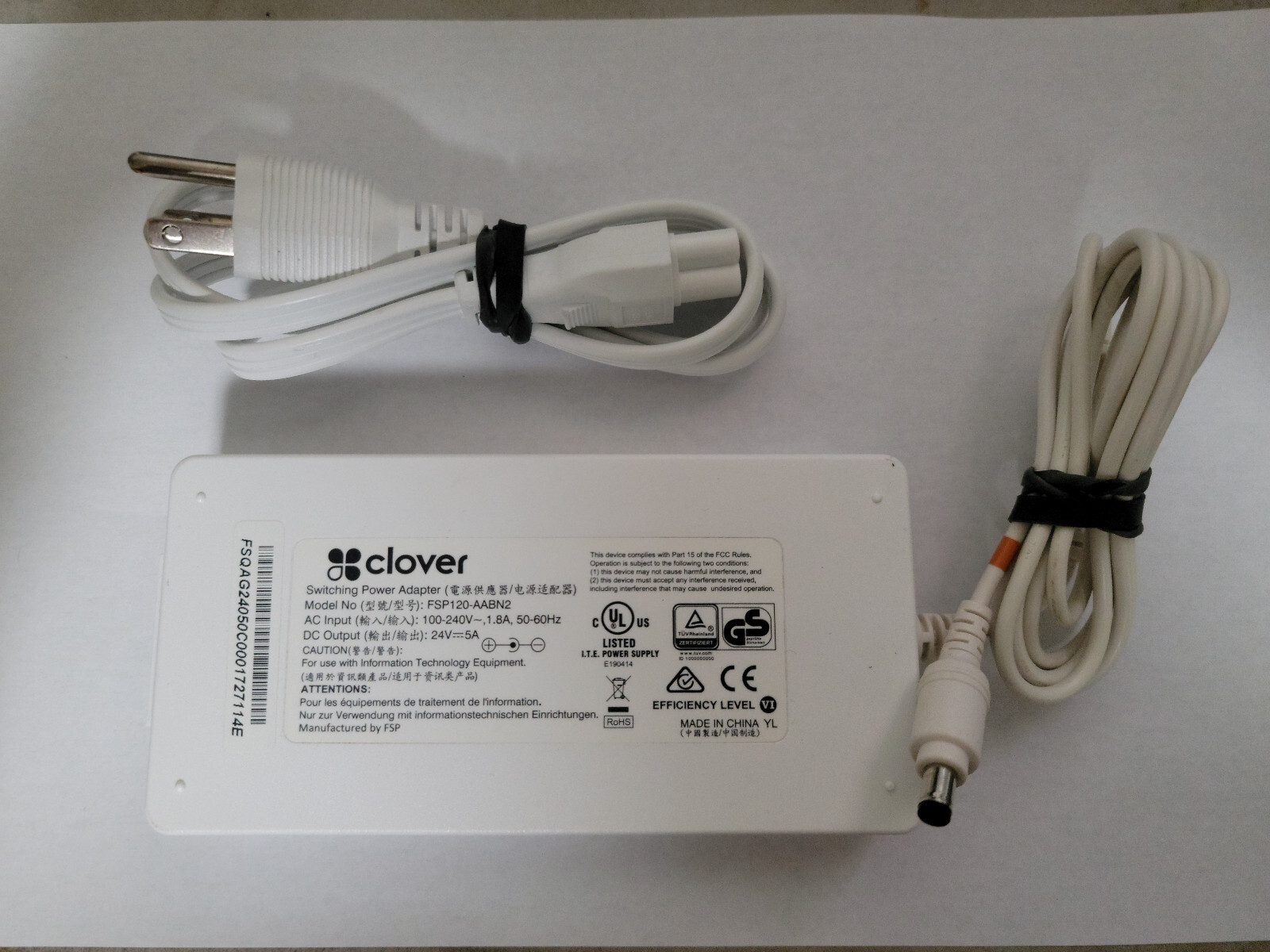 Clover Station Pro Terminal POS System C503 & P500 AC Adapter Power Supply Cord
