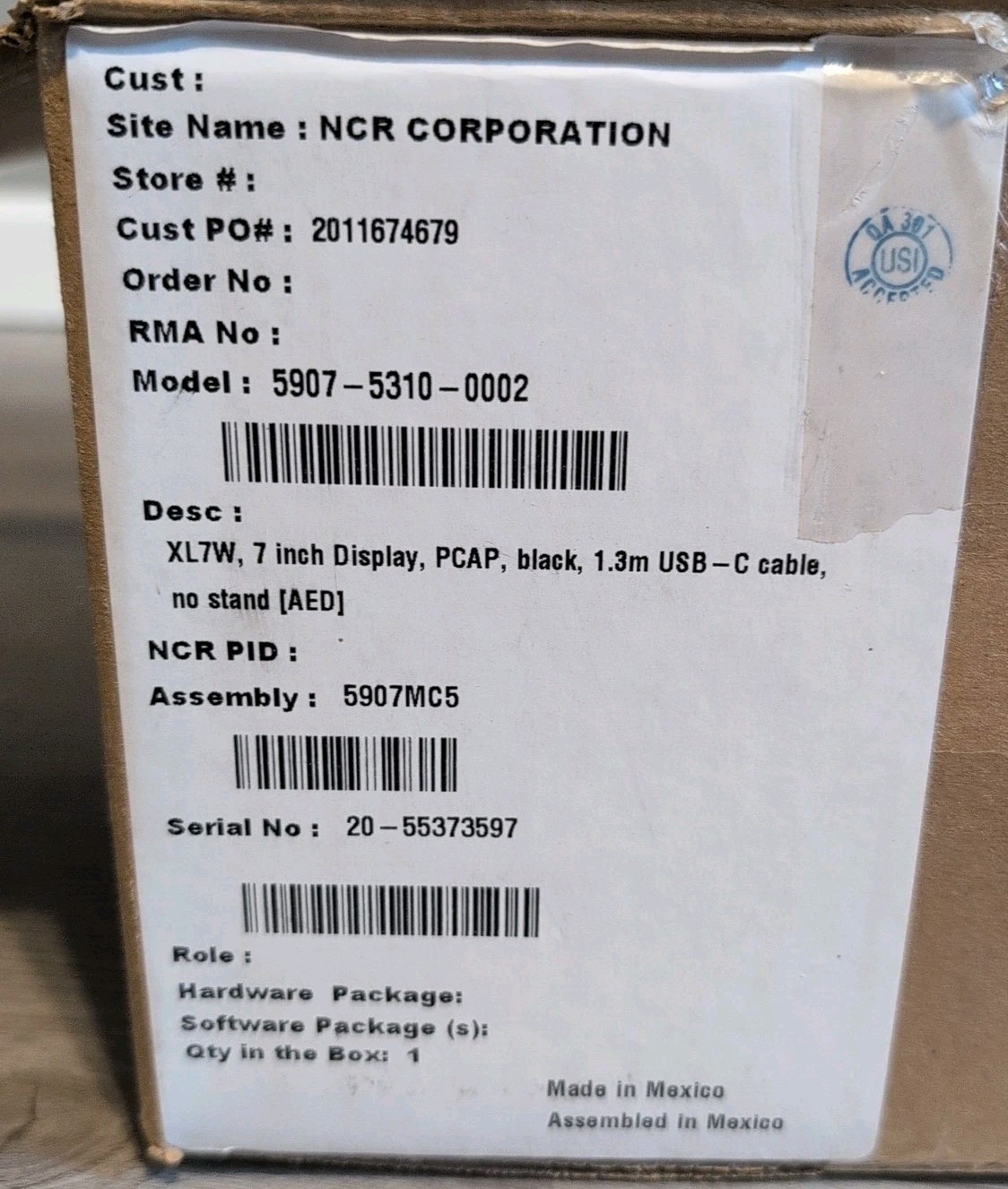 NEW NCR XL7W POS 5907-5310-0002 7″ Display w Ingenico Card Reader PCAP