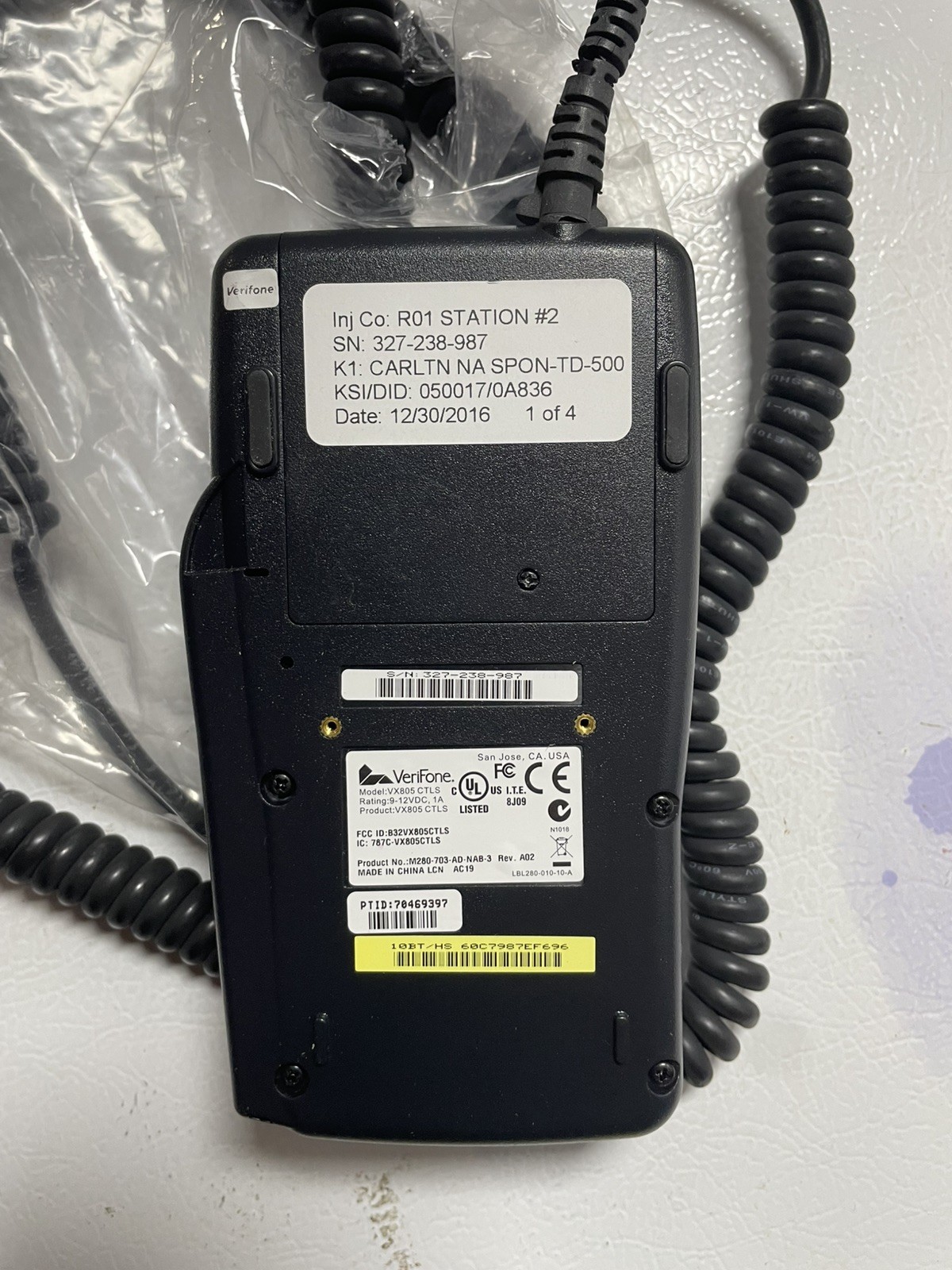 VeriFone VX805 CTLS Pin Pad Tamper Chip/Card Reader W/ Power Cord. For parts.