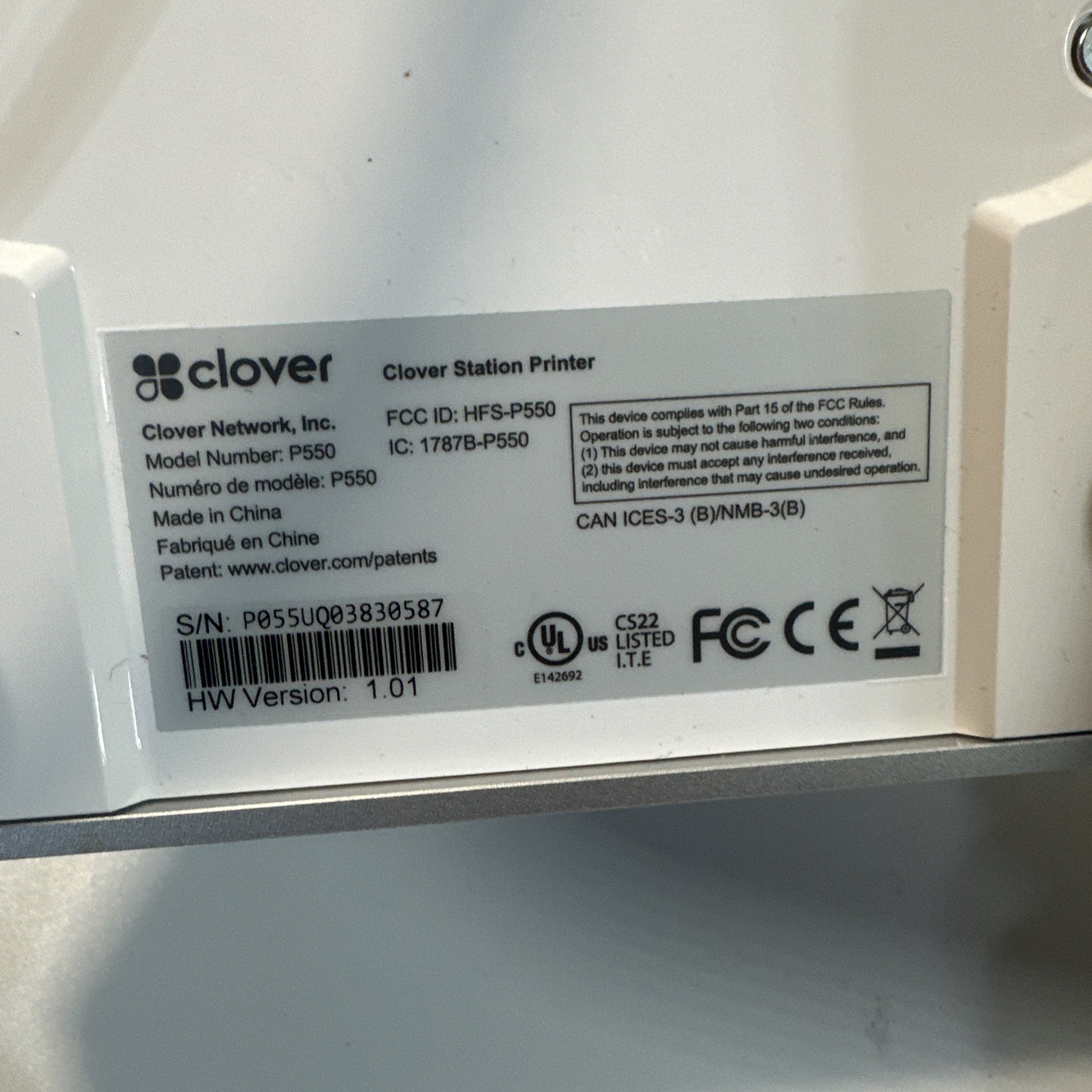 Clover Station C500 Point of Sale POS System P550 Printer HUB & Power Reset