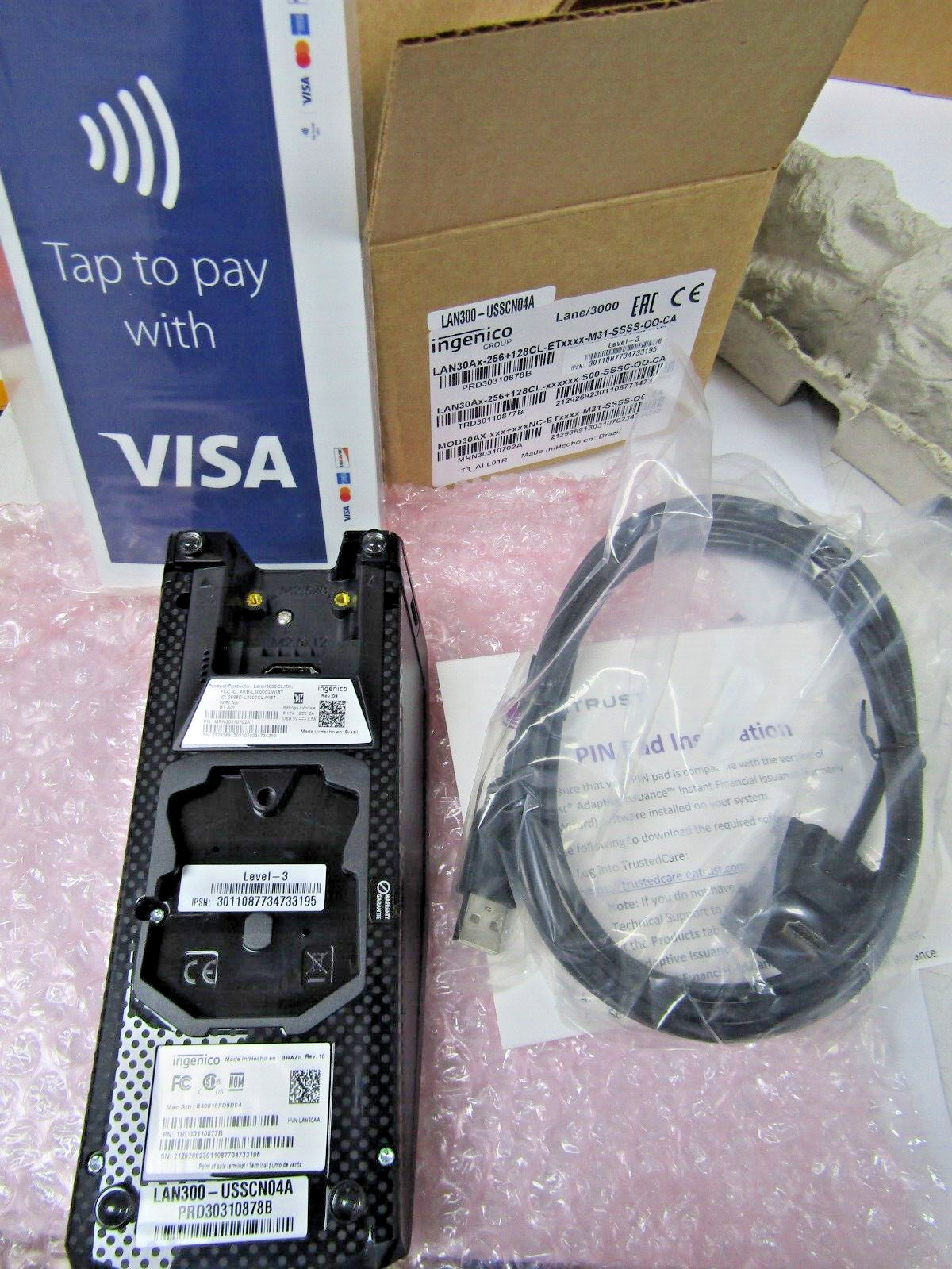 😎 NEW INGENICO LANE 3000 CREDIT CARD PIN PAD 256 128CL ET LAN300 USSCN04A