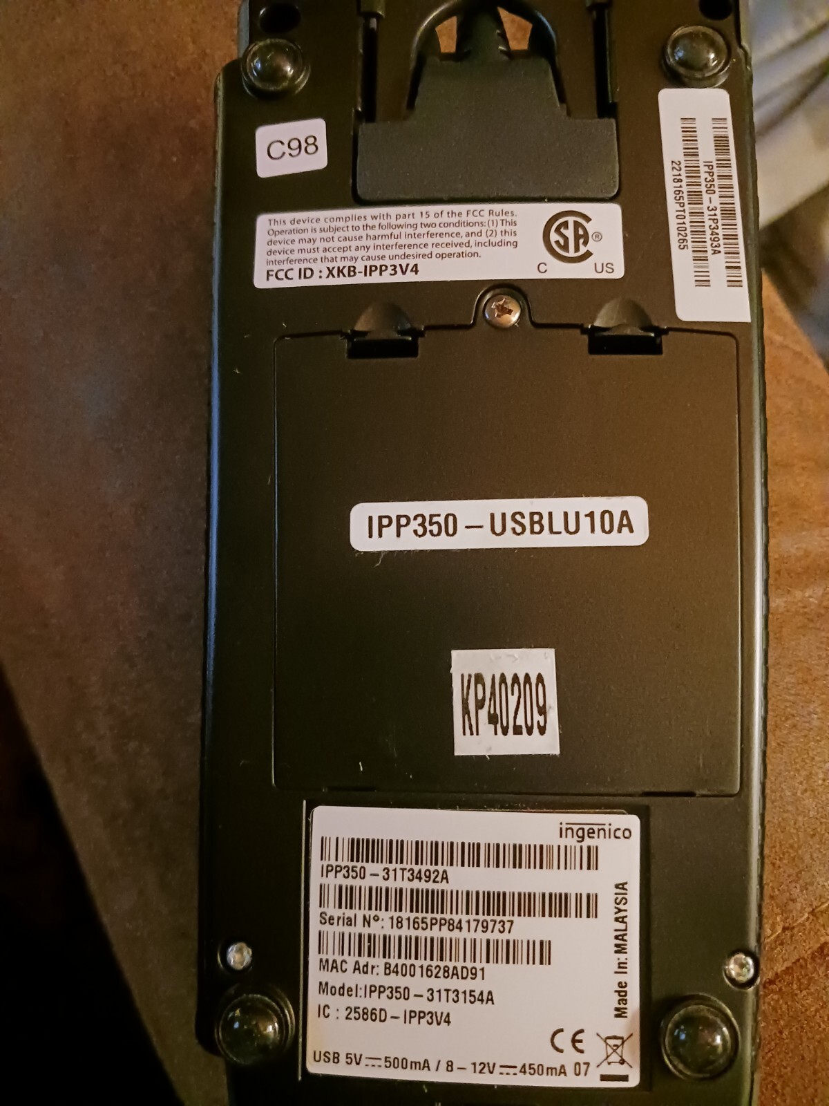 INGENICO IPP350-USBLU10A Credit Card Reader PAYMENT TERMINAL