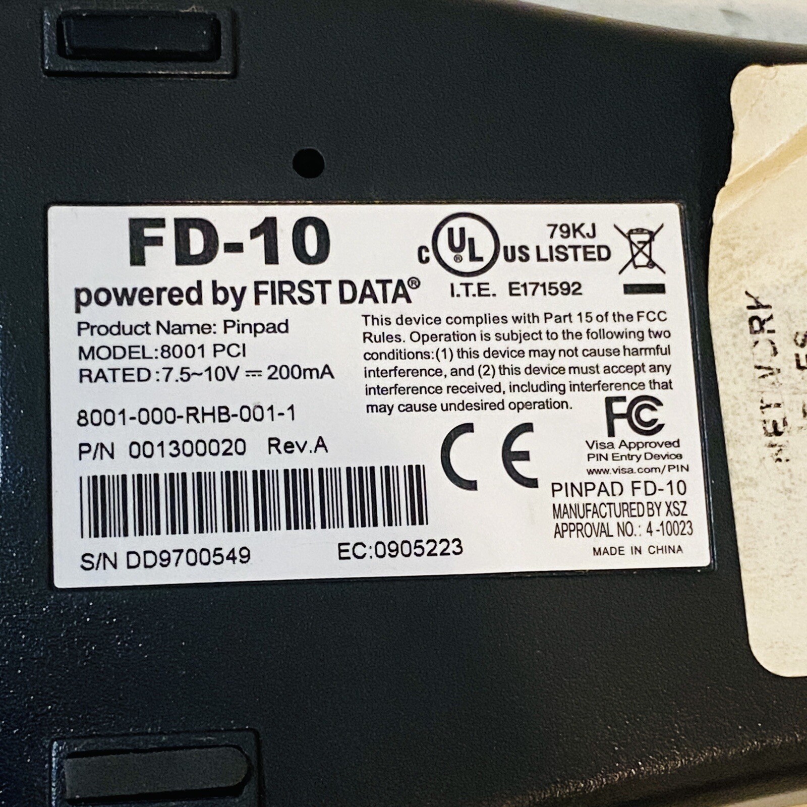 First Data FD-10C Pin Pad Credit Card Terminal Reader