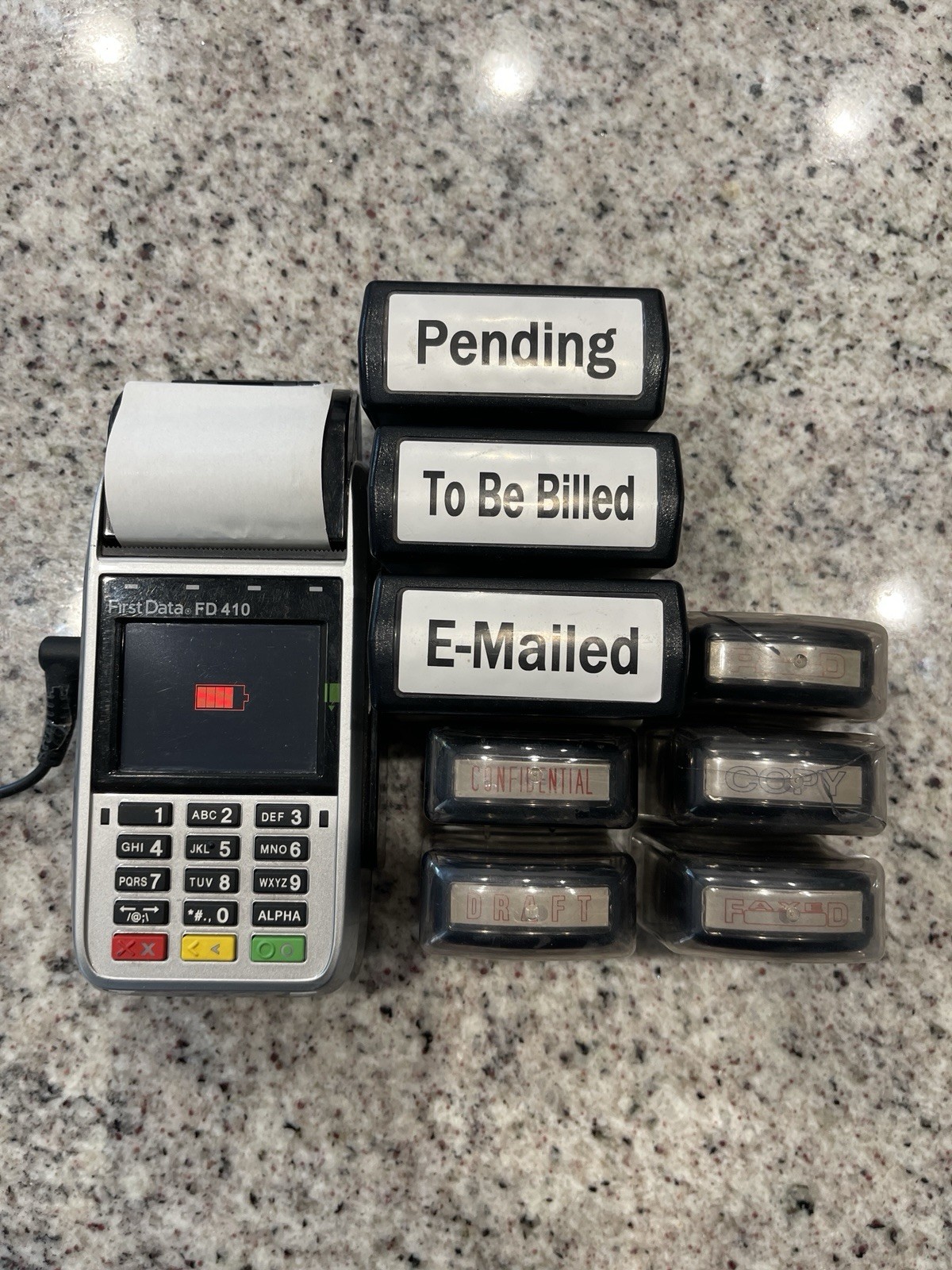First Data FD 410 Credit Card Terminal Reader with Receipt Printer Wired/ Stamps