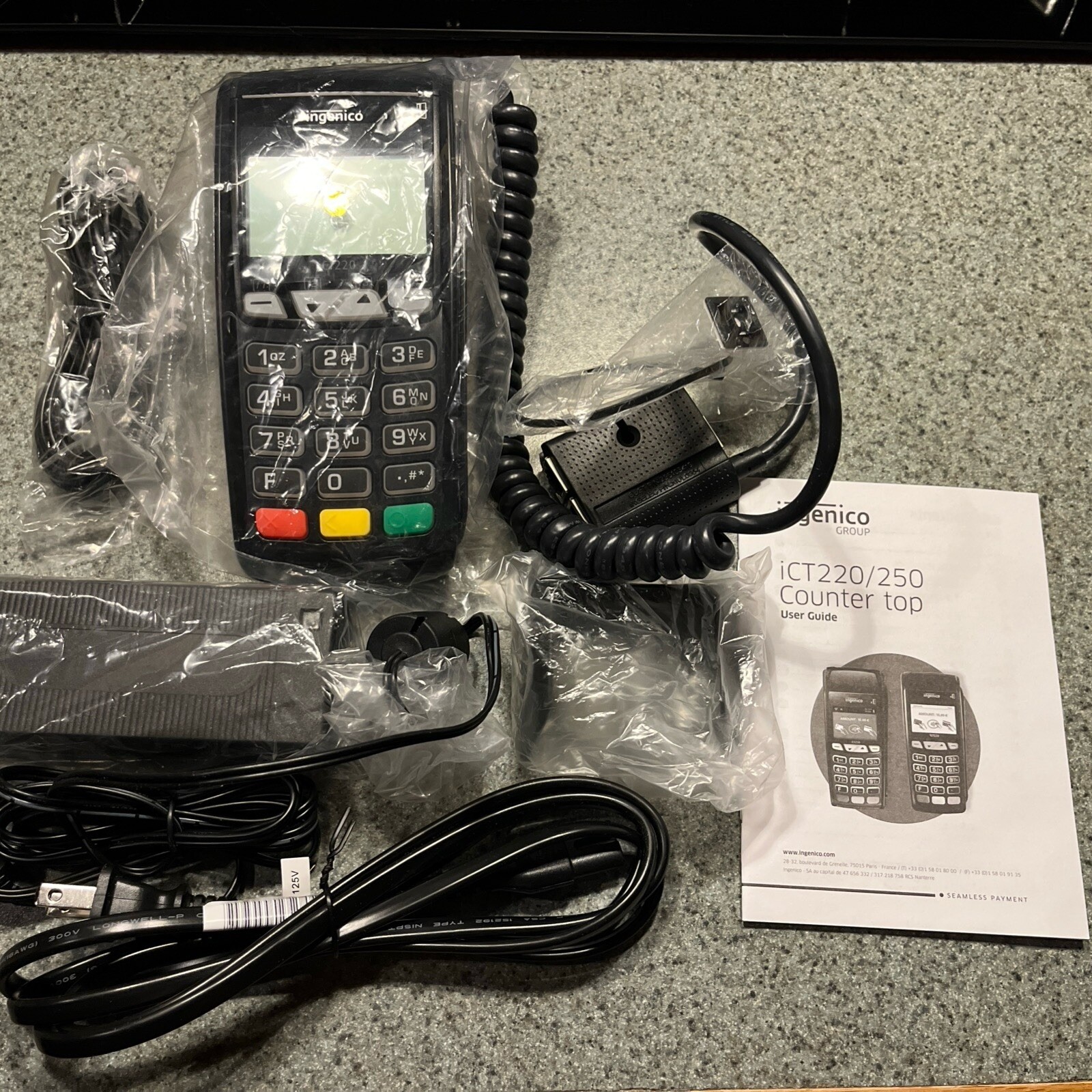 New Complete Set Ingenico ICT 220 Payment Terminal w/ Power Adapter & All Cables