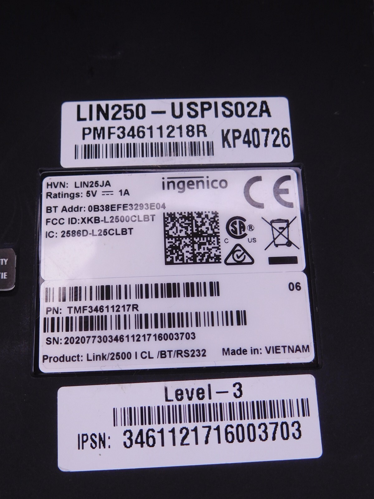 (2) Ingenico Link /2500 Wireless Card Reader (AS IS) (090524)
