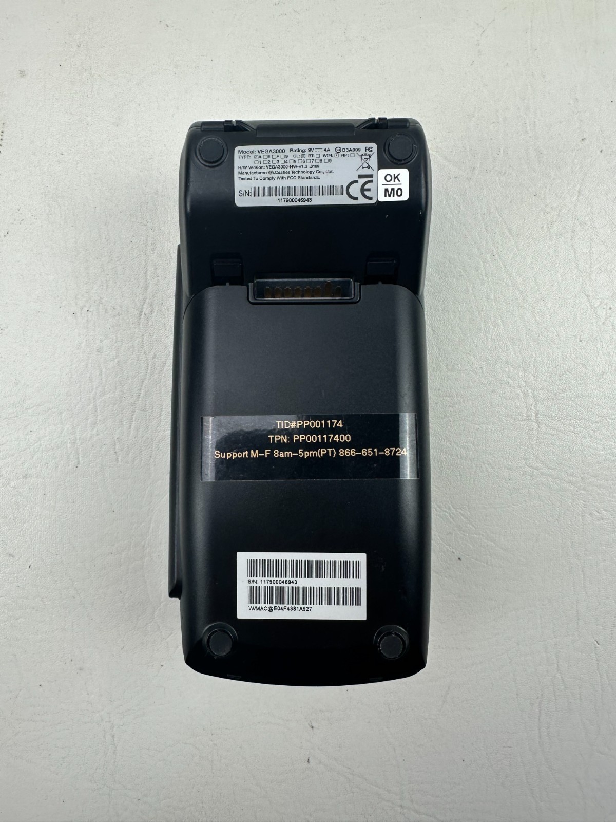 Dejavoo Z9 VEGA3000 ~ WiFi / 4G Credit Card Payment Terminal with Power Supply