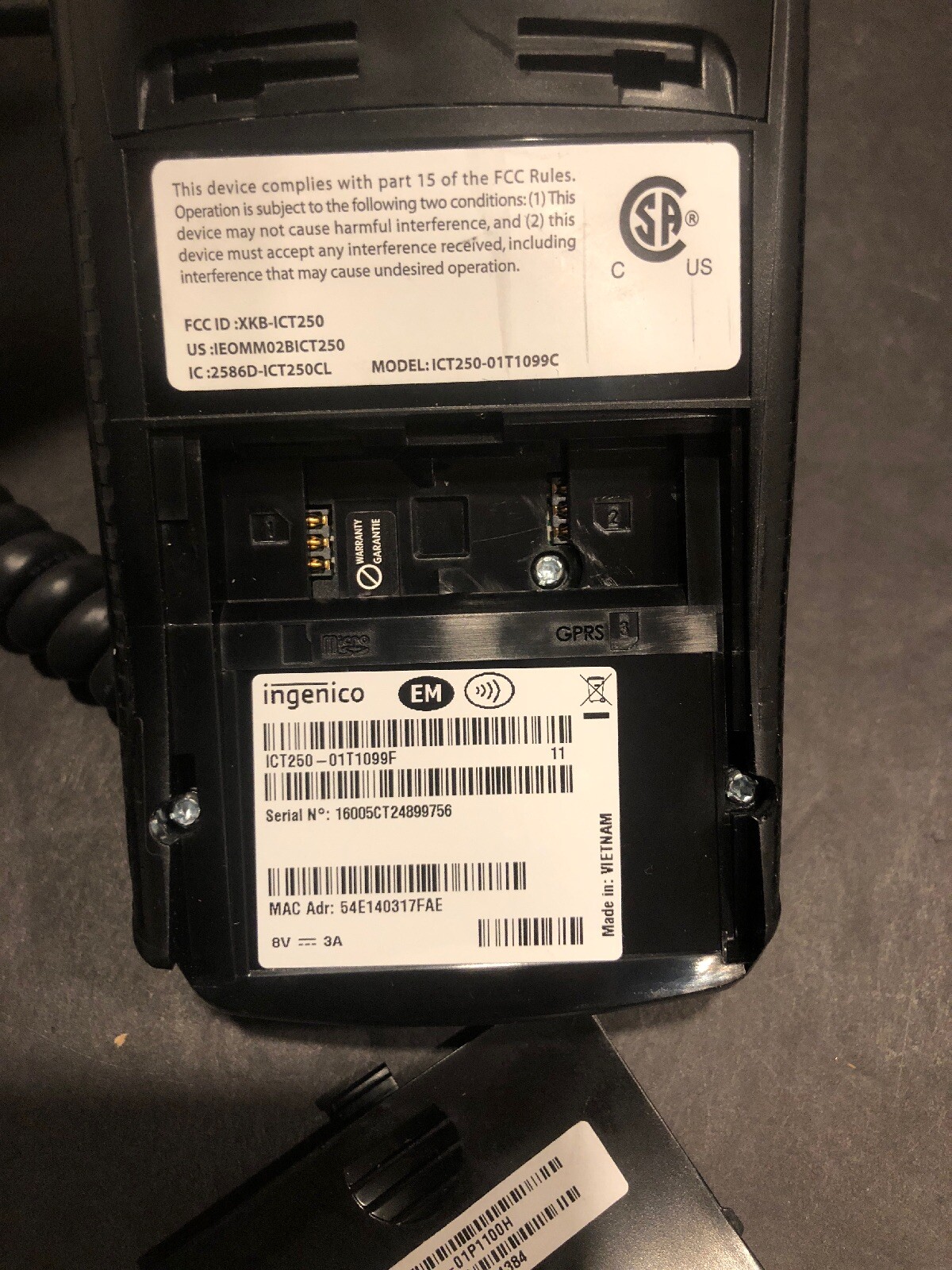 INGENICO ICT250 CREDIT CARD Swipe /Chip Reader Processing TERMINAL –