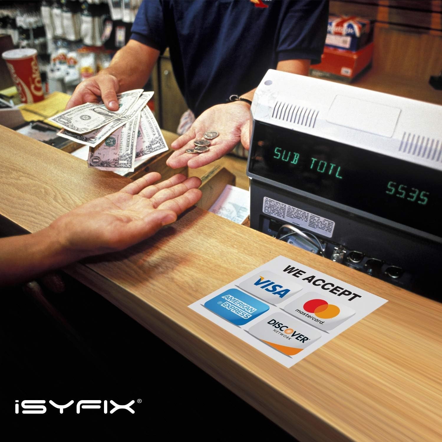 4-Pack Credit Card Sticker Signs – 7×6 Inch, UV Resistant Vinyl for Businesses