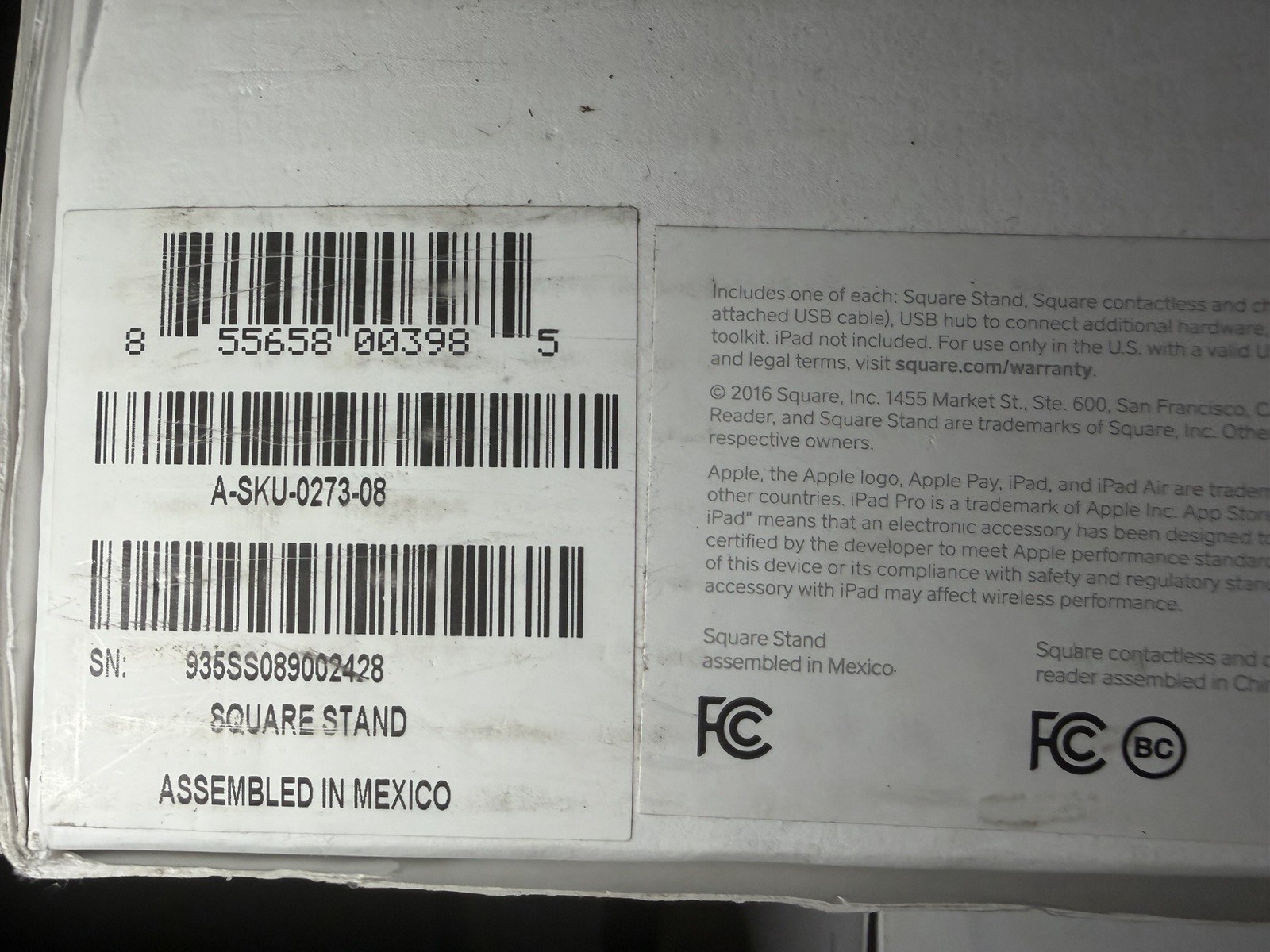Square Stand for iPad (1st Gen)Contactless & Chip Reader A-SKU-0273-08 Lightning