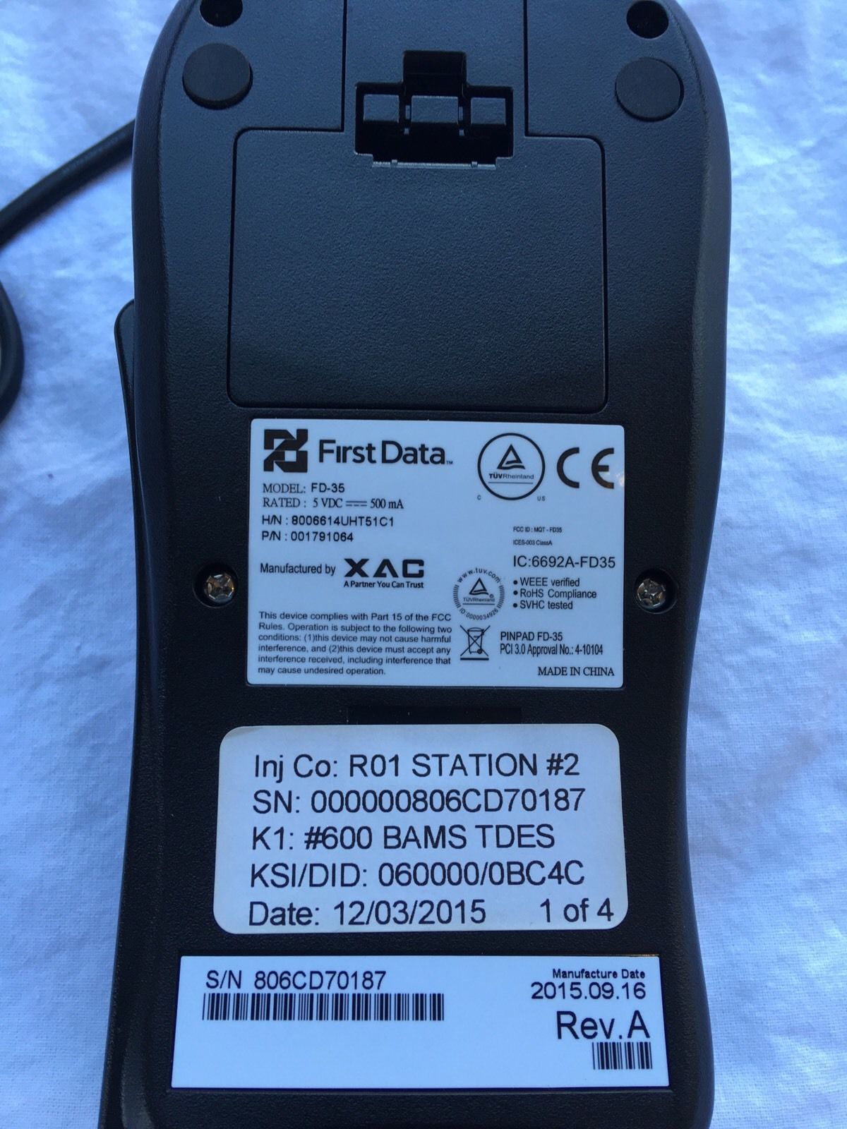 PinPad FD35 Encrypted with code “BAMS#600” for BOA and connect to FD130 FD130DUO