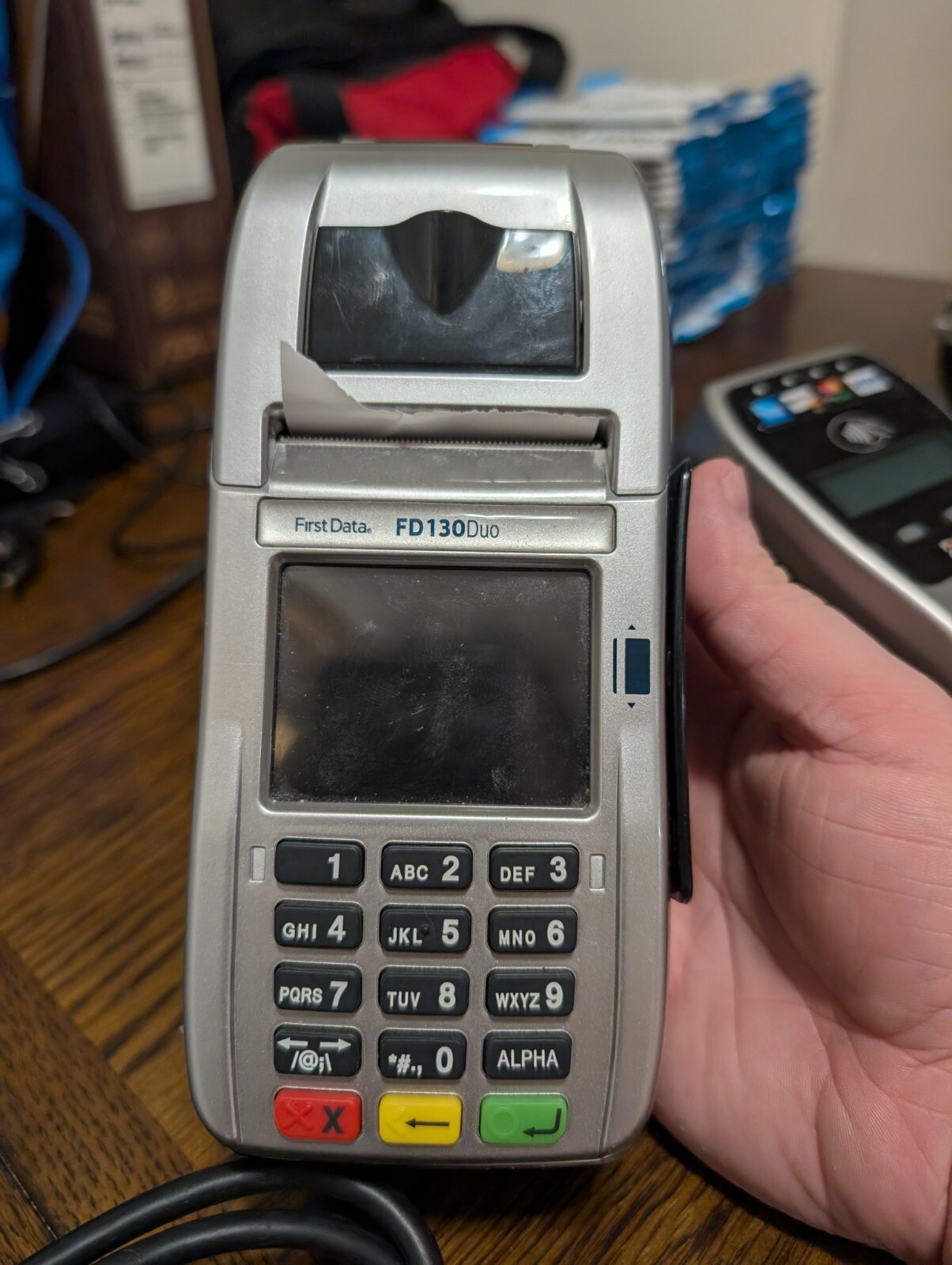 First Data FD130 DUO Credit Card Machine with FD-35 EMV NFC Pin Pad – Untested