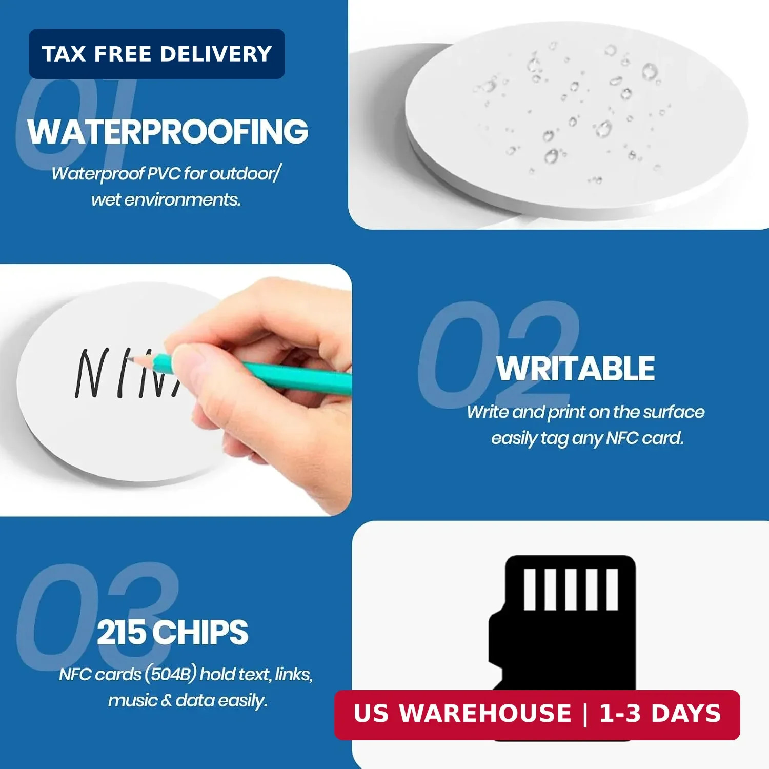 50 Pcs NFC Tags NTAG215 – Blank Rewritable NFC Cards, 504 Bytes Memory, Compatib