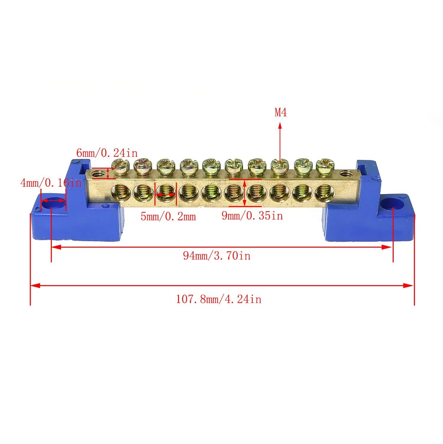 RLECS 2pcs Terminal Bus Bar 10 Positions Terminal Block Brass Wire Screw Term…