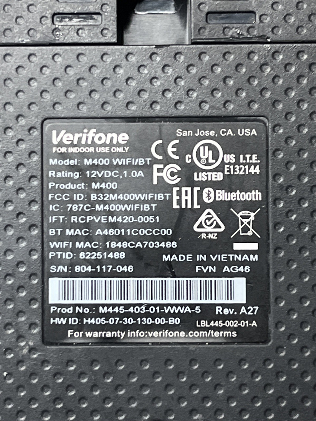 LOT 2 – Verifone M400 WIFI/BT Credit Card Payment Terminals