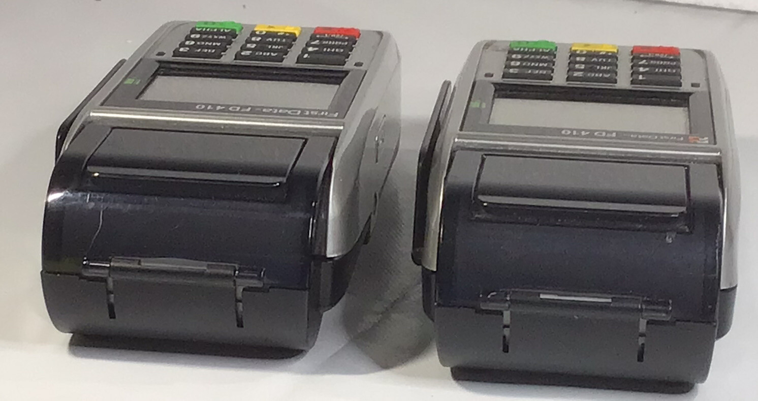 FirstData FD410 Credit Card Terminal No Cables Tested Lot of 2 PLEASE READ