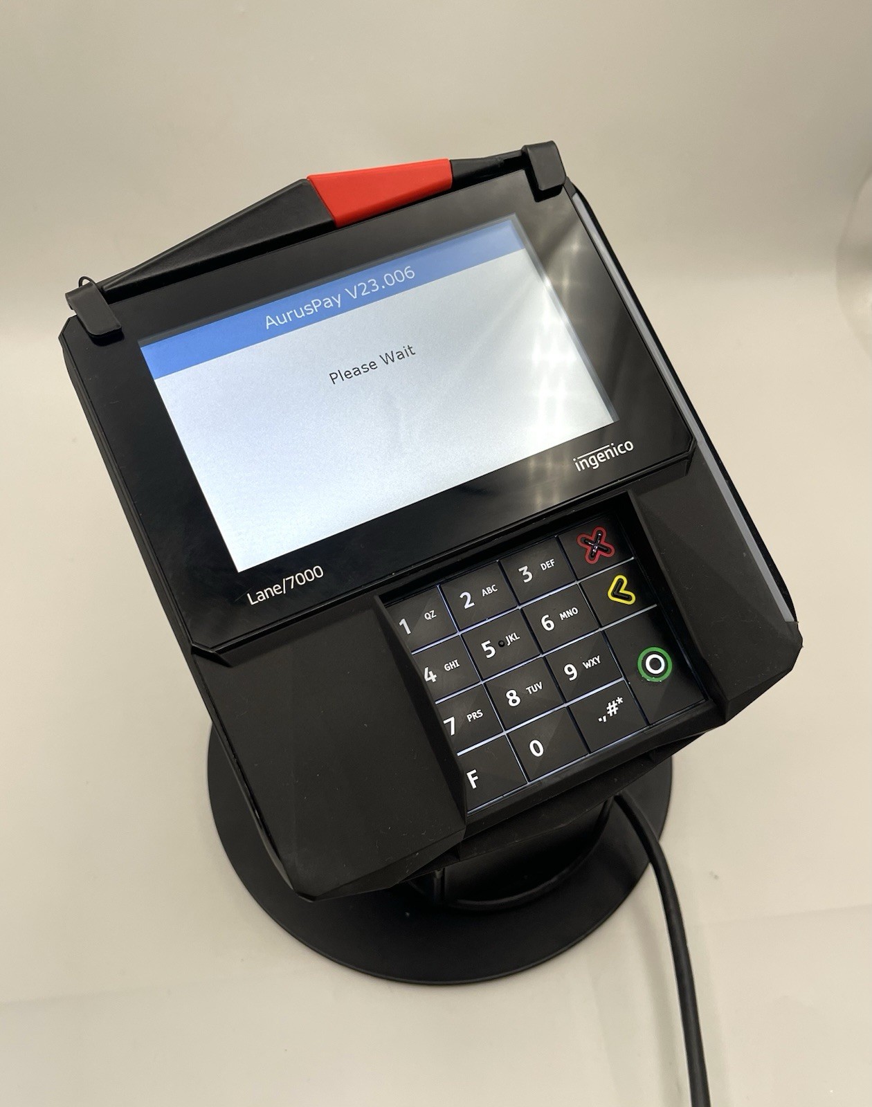 LOT OF 2 INGENICO LANE 7000 PRG30312951R CREDIT CARD TERMINAL w/ 12V USB & STAND