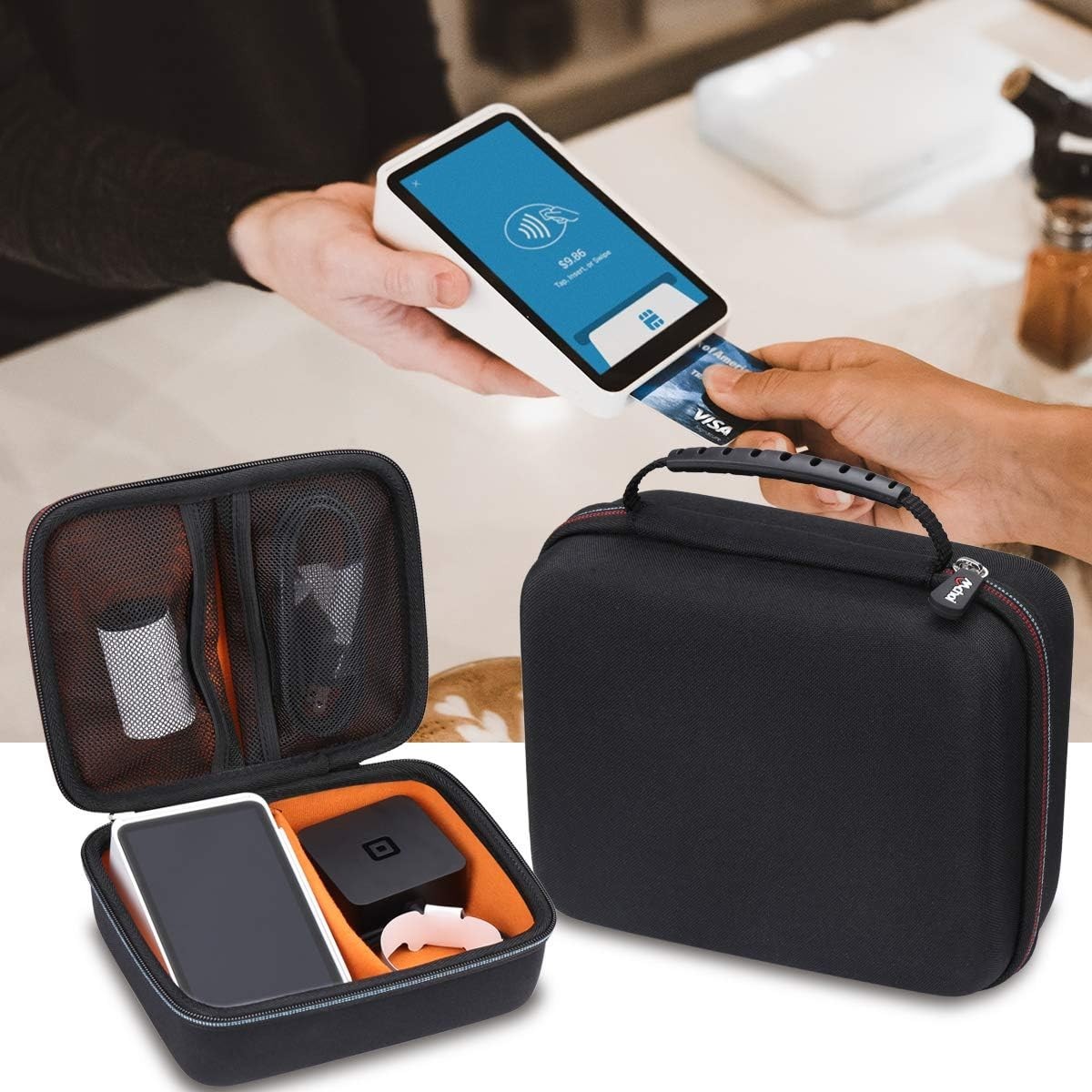 Compact Zippered Hard Case for Square Terminal & Printer Paper – 4 Compartments