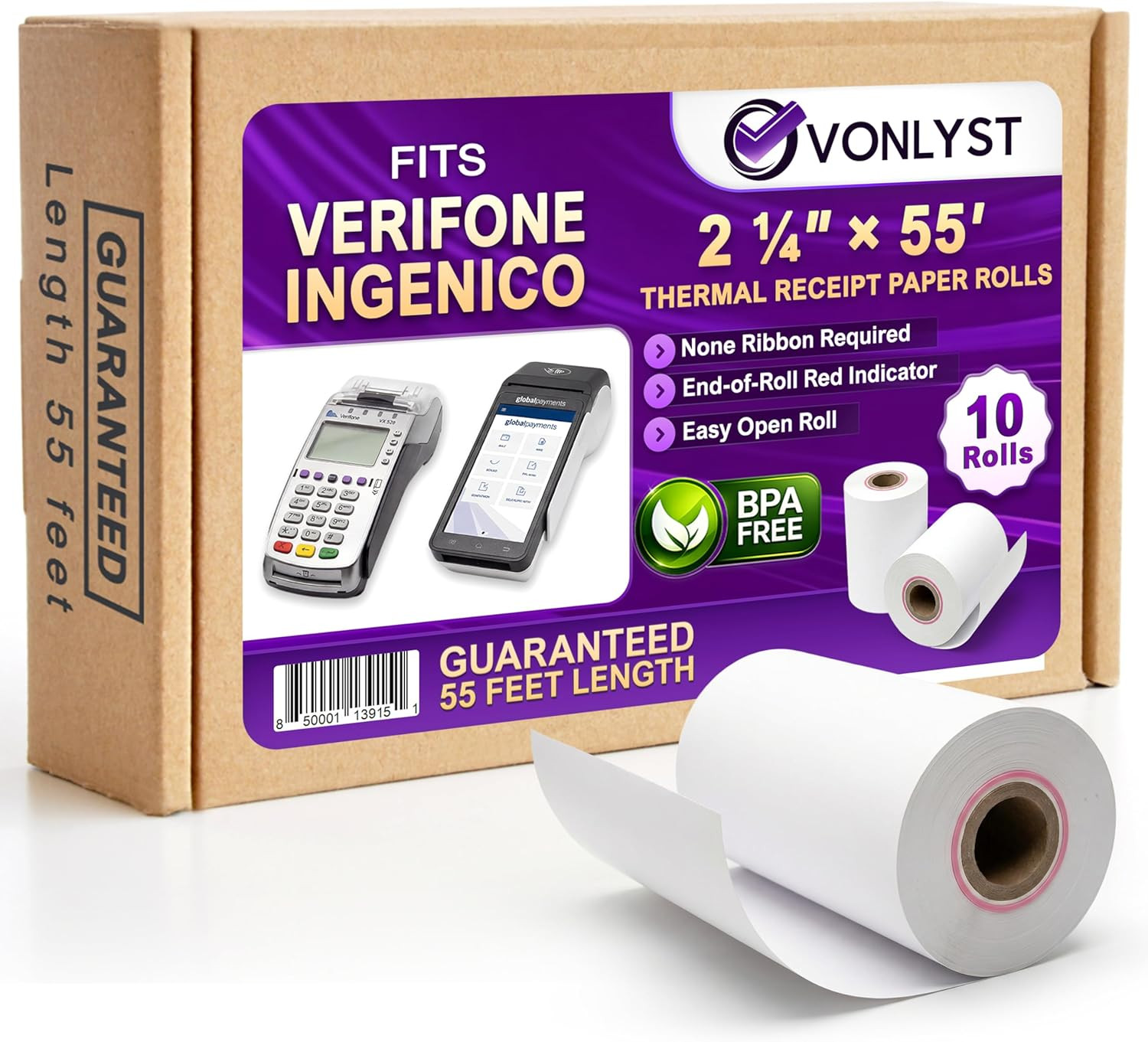 Verifone & Ingenico Thermal Paper Rolls 2 1/4″ x 55′ (10 Pack) BPA Free Receipt