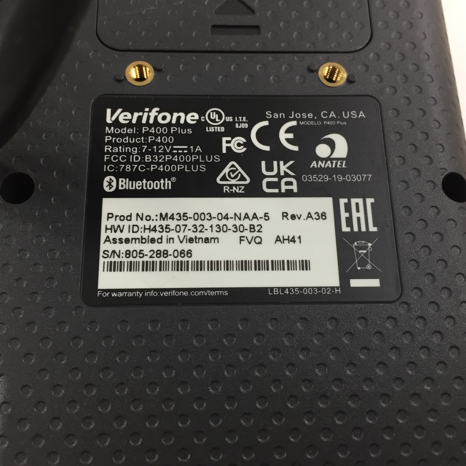 Verifone P400 Plus NAA Touch WIFI/BT 512MB+512MB STD Keypad M435-003-04-NAA-5