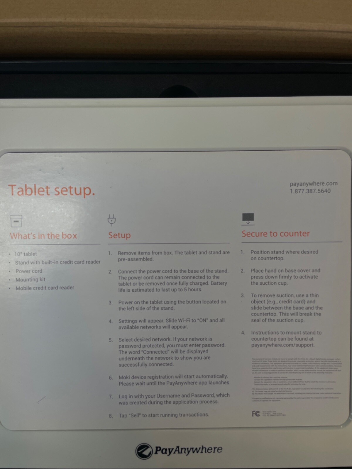 pay anywhere storefront 10” tablet- credit card reade, Apple Pay ready