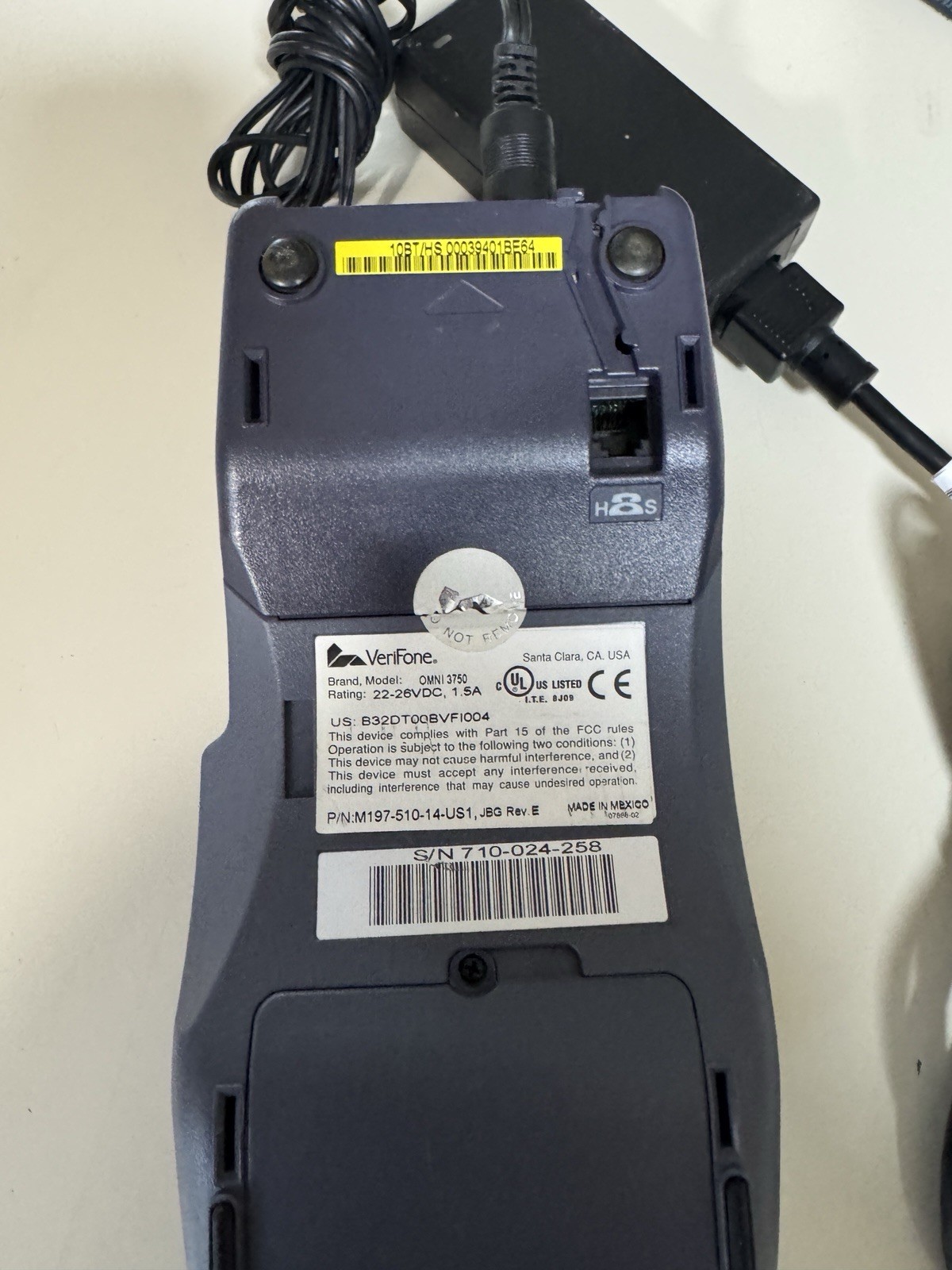 Verifone Omni 3750 Credit Card Terminal Receipt, Card Reader With Power Cord