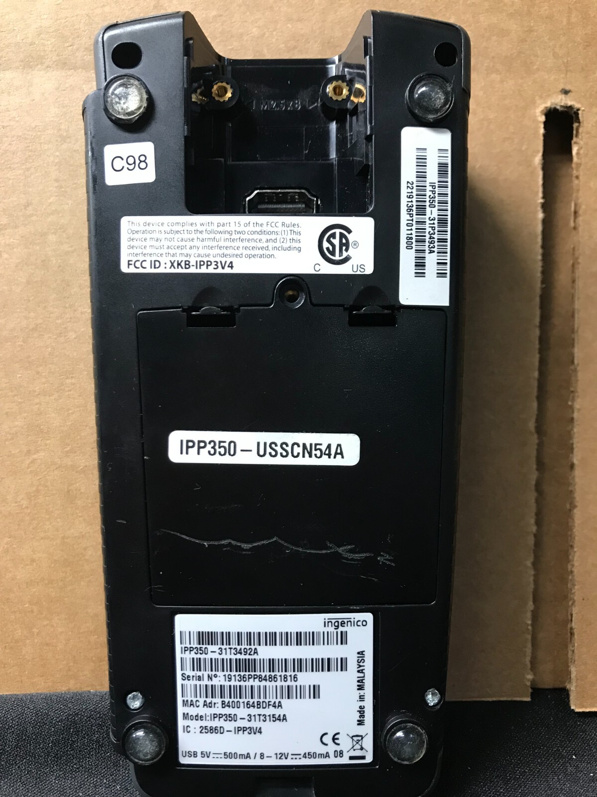 Ingenico iPP350-31T3154A USB Credit/Debit/Chip Card Reader Payment Terminal
