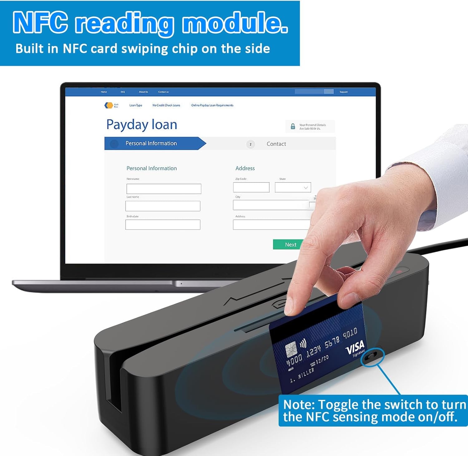 Symcode multi-function magnetic card reader, memory chip card reader