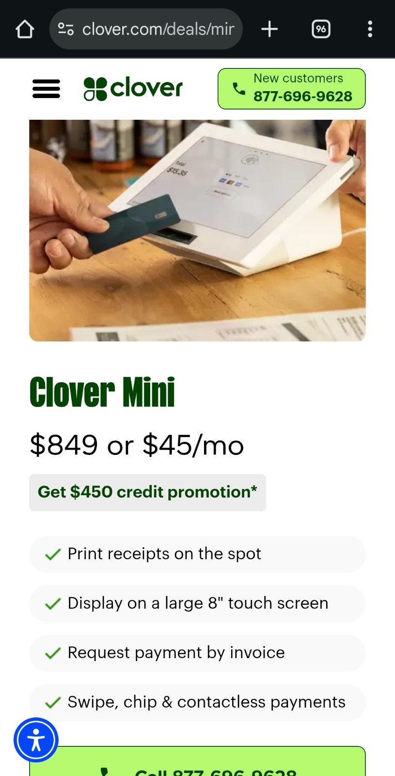 Clover Mini Wifi C300 – Card Reader / POS Point of Sale System And Cash Drawer
