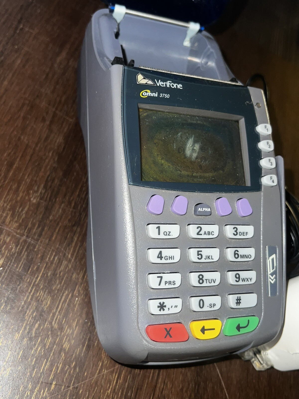 Verifone Omni 3750 Gray & Blue Wired Digital POS W/ Ethernet Cable + Paper Roll
