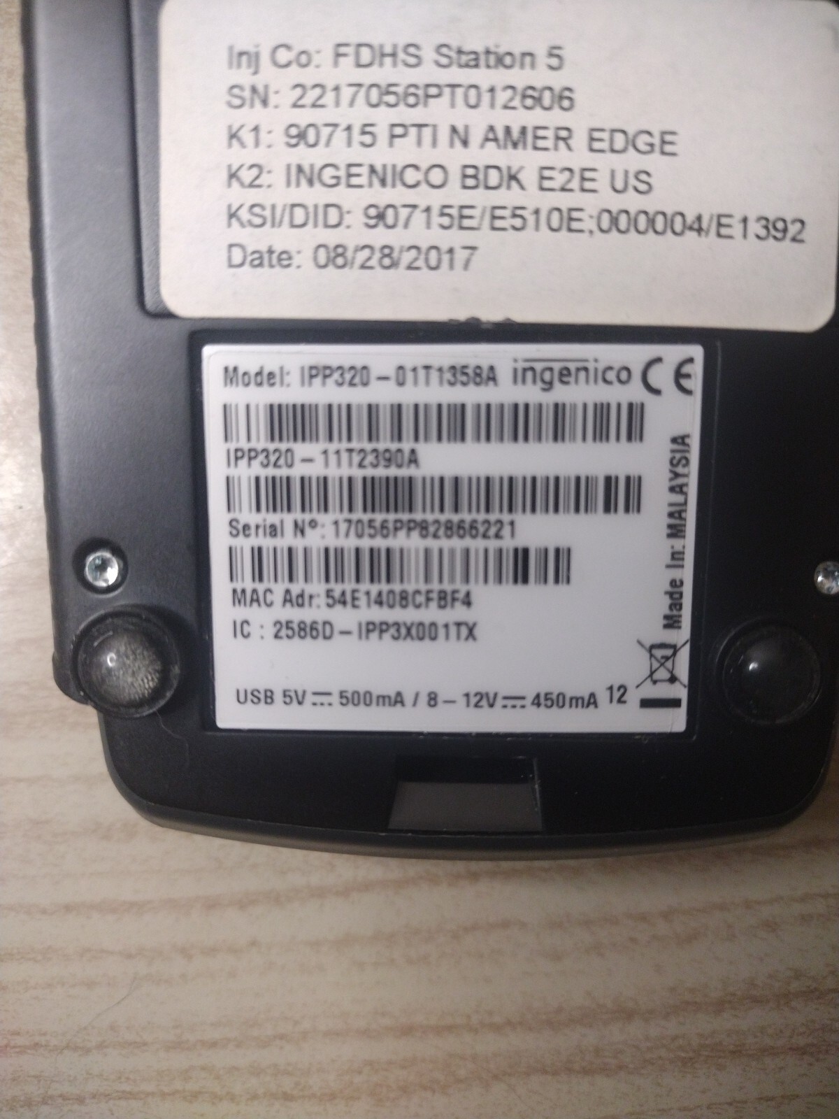 Ingenico IPP320-01T1358A Wired USB Credit Debit Terminal Reader – For Parts