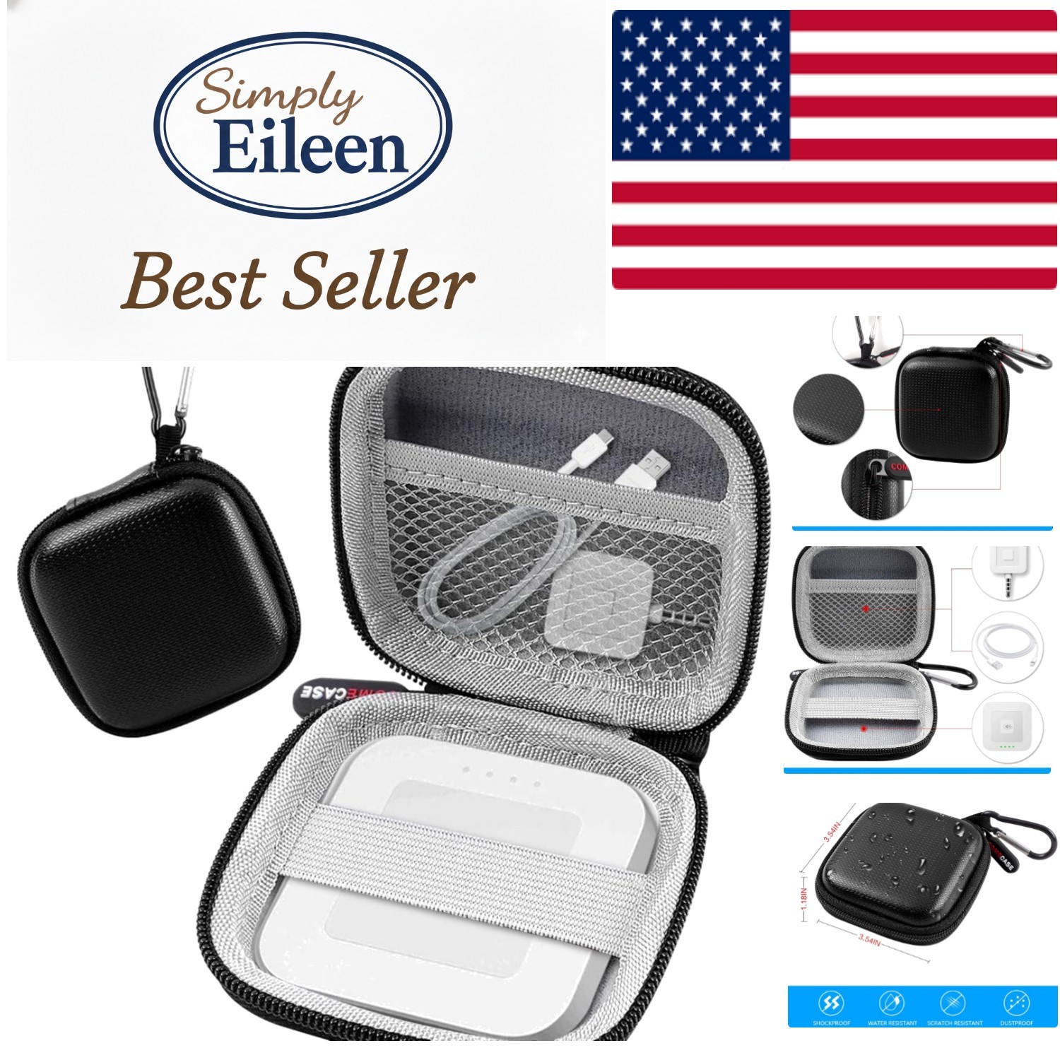 Lightweight Shockproof Card Reader Case with Carabiner – Fits Square A-SKU-0485