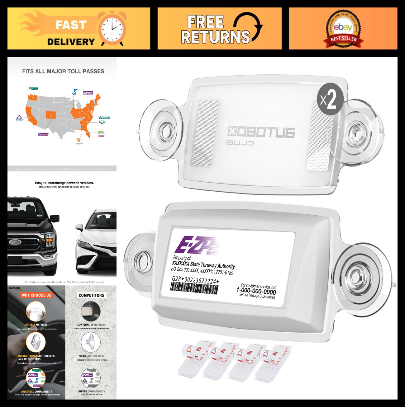 Universal EZ Pass Holder for All US Toll Passes – Easy Install, UV-Protective, 4