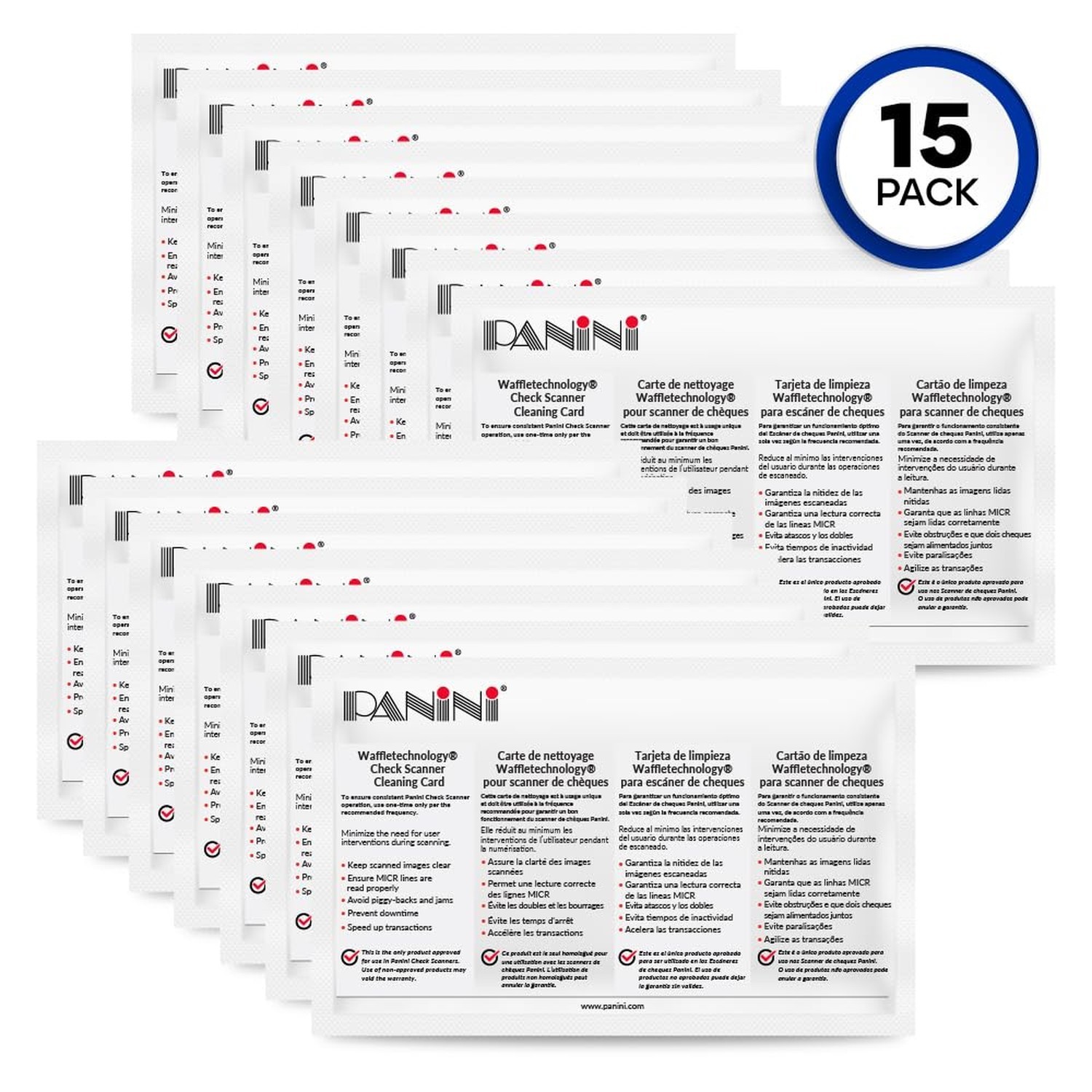 Panini Waffletechnology® Cleaning Cards for Check Scanners (15 Pack) | Wond