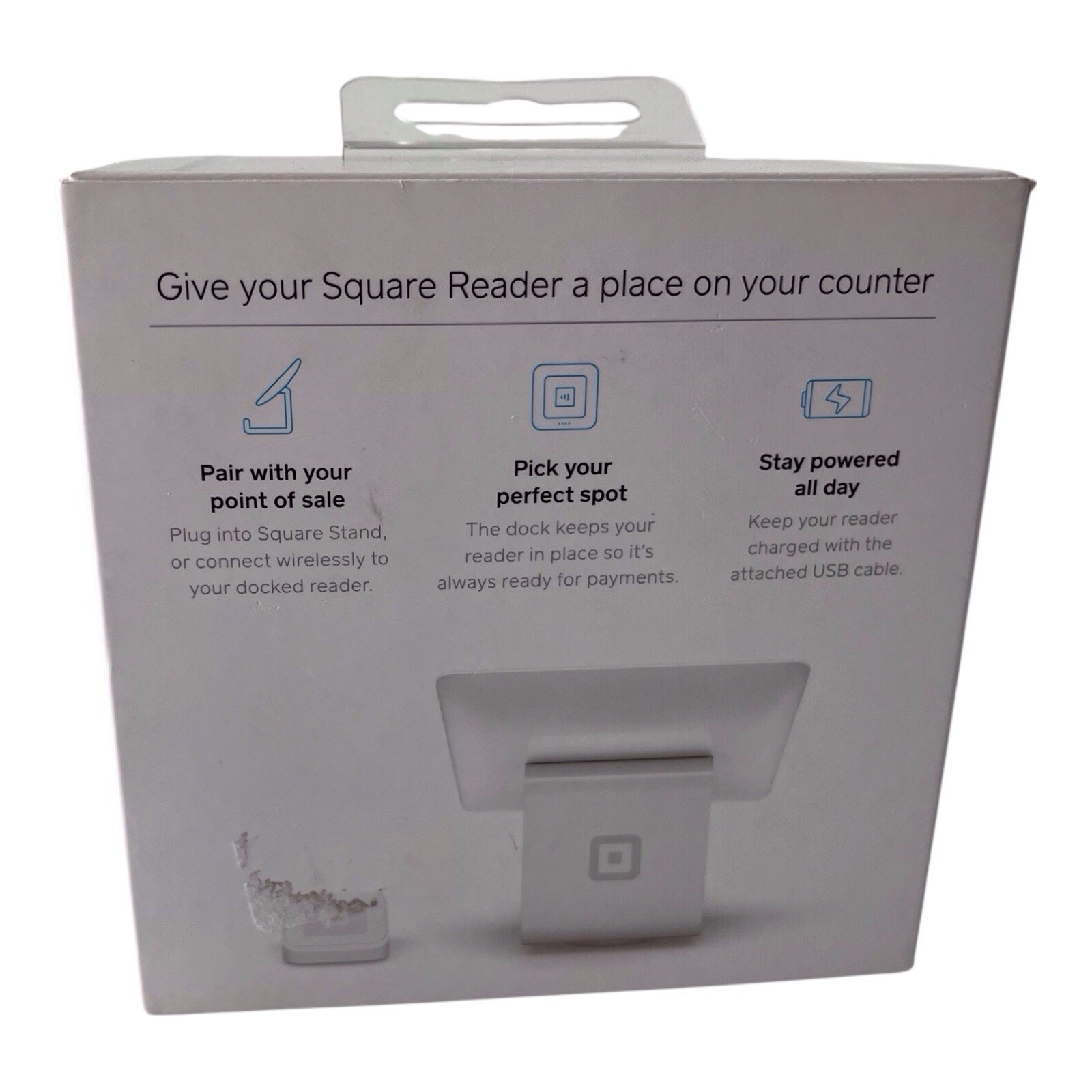 Genuine Square Dock and Base for Square Reader w USB Charging Cable White NIB