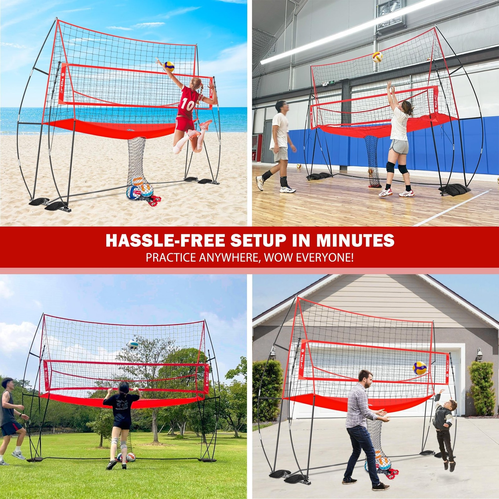 2-in-1 Volleyball Practice Net Station with Patented 5-Height (6’6” to 8′), …