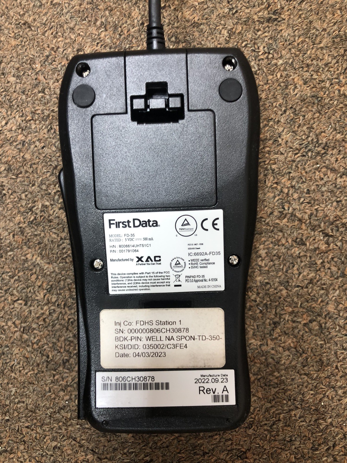 First Data FD-35 Credit Card Reader Pin Pad EMV USB powered
