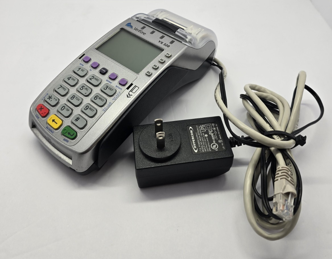 Verifone VX520 Credit Card POS Terminal DIAL/ETH/CTLS w/ Swipe Reader – Tested