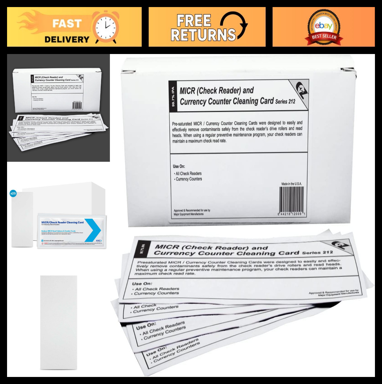 Cleaning Cards for MICR Check Reader Machines – 25 Presaturated Quick Dry Formul