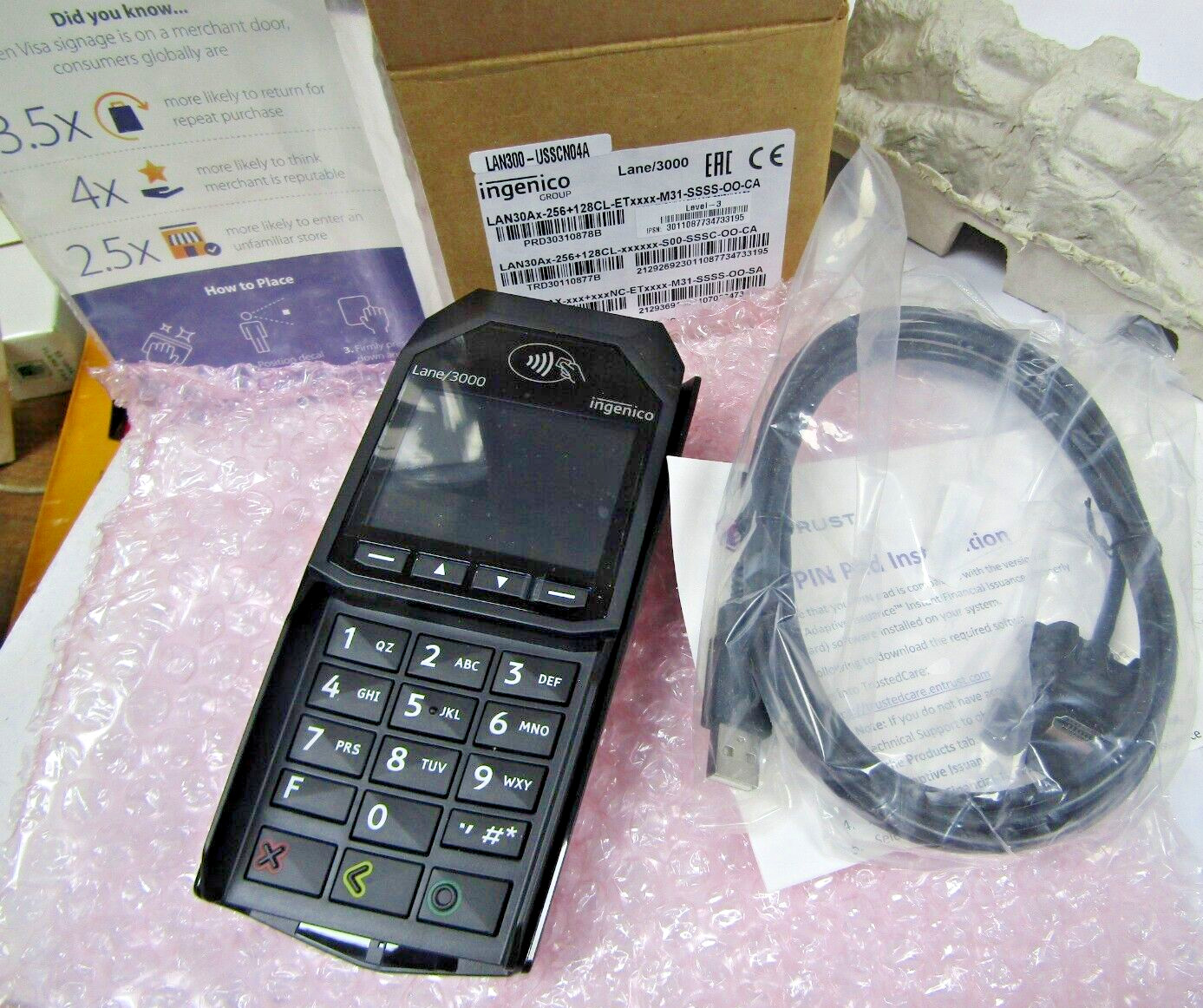 😎 NEW INGENICO LANE 3000 CREDIT CARD PIN PAD 256 128CL ET LAN300 USSCN04A
