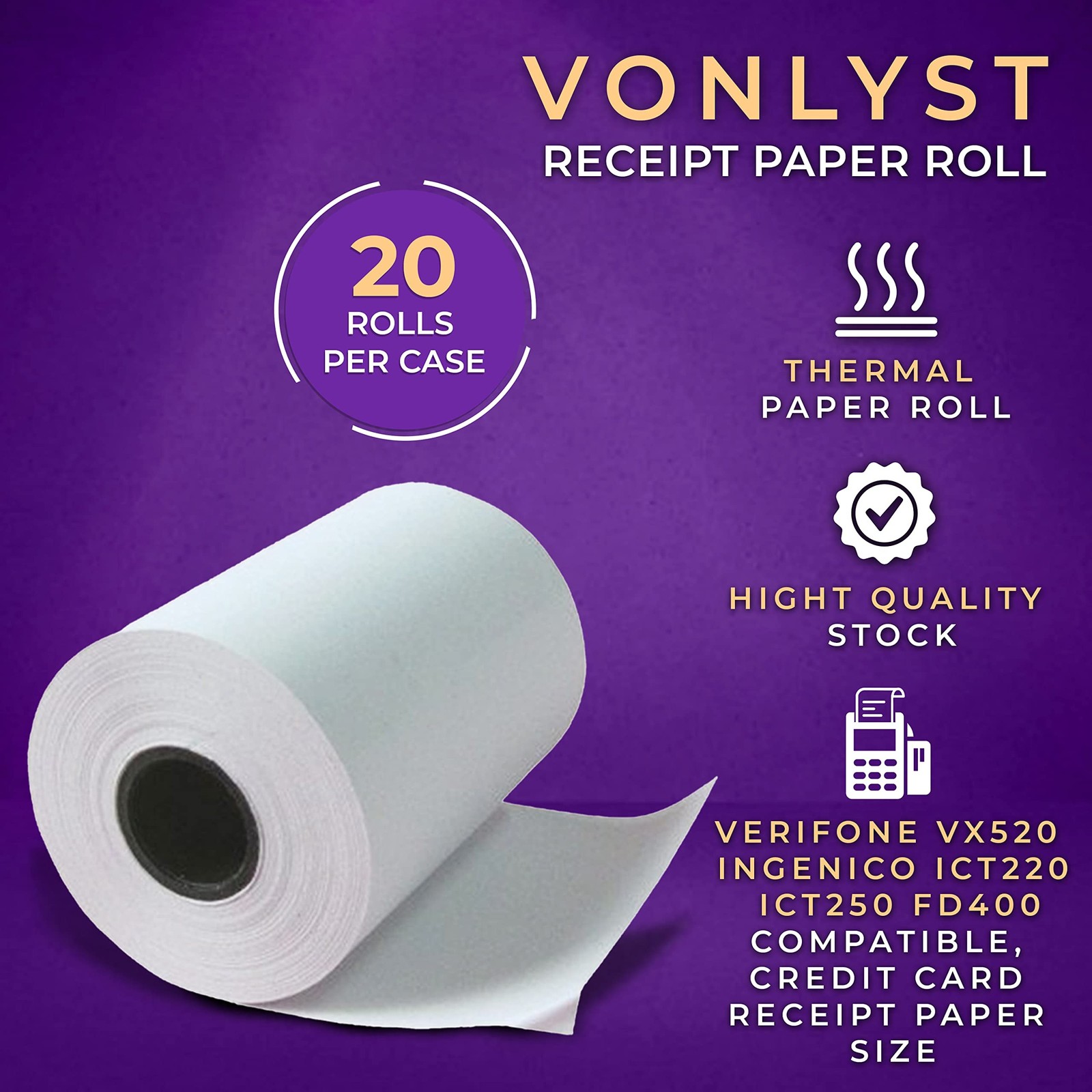 Thermal Paper Roll 2 1/4 x 55 for Verifone Vx520 Ingenico ICT220 ICT250 FD400…