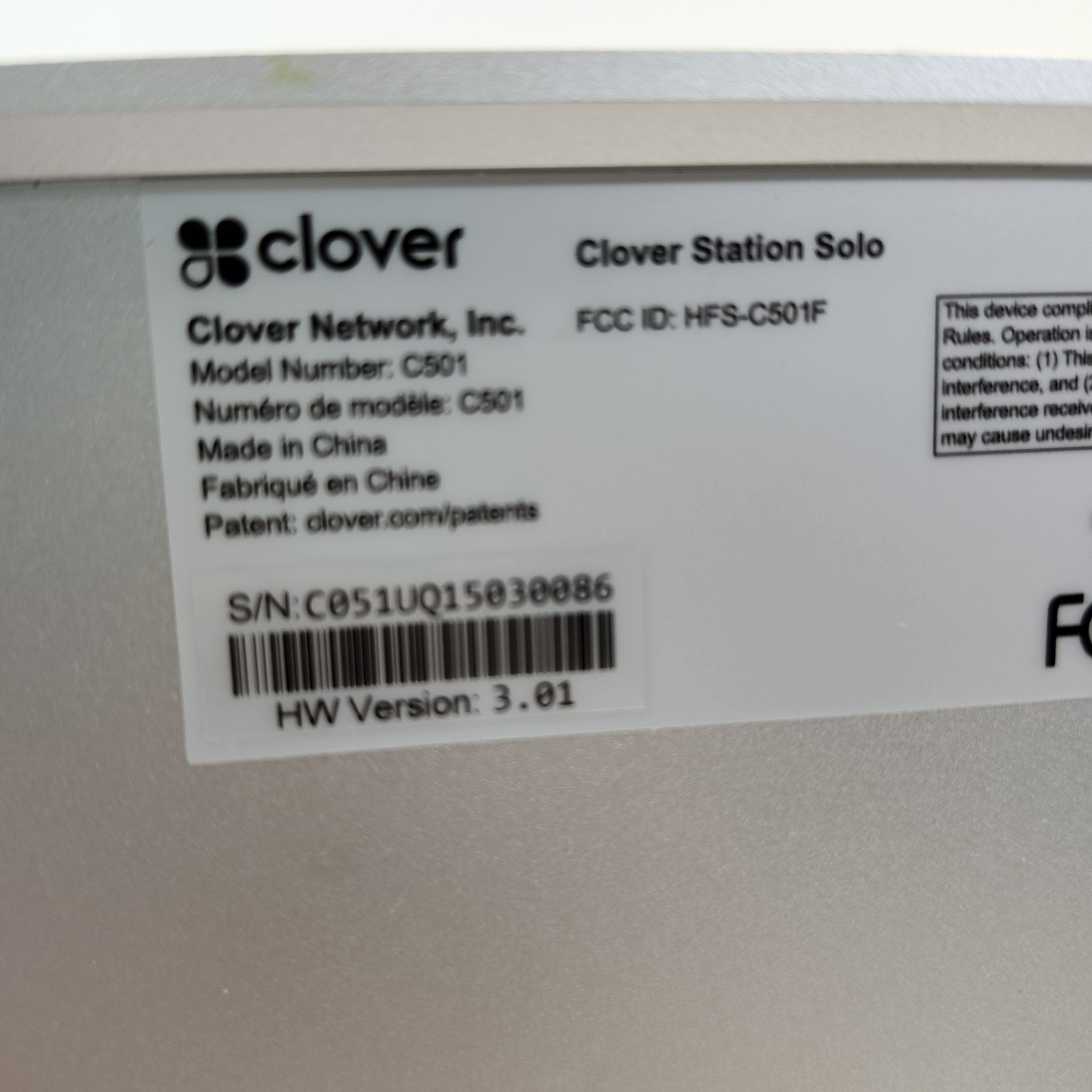 Clover Station Solo S501 POS Customer Display Touch Screen Parts or Repair Read