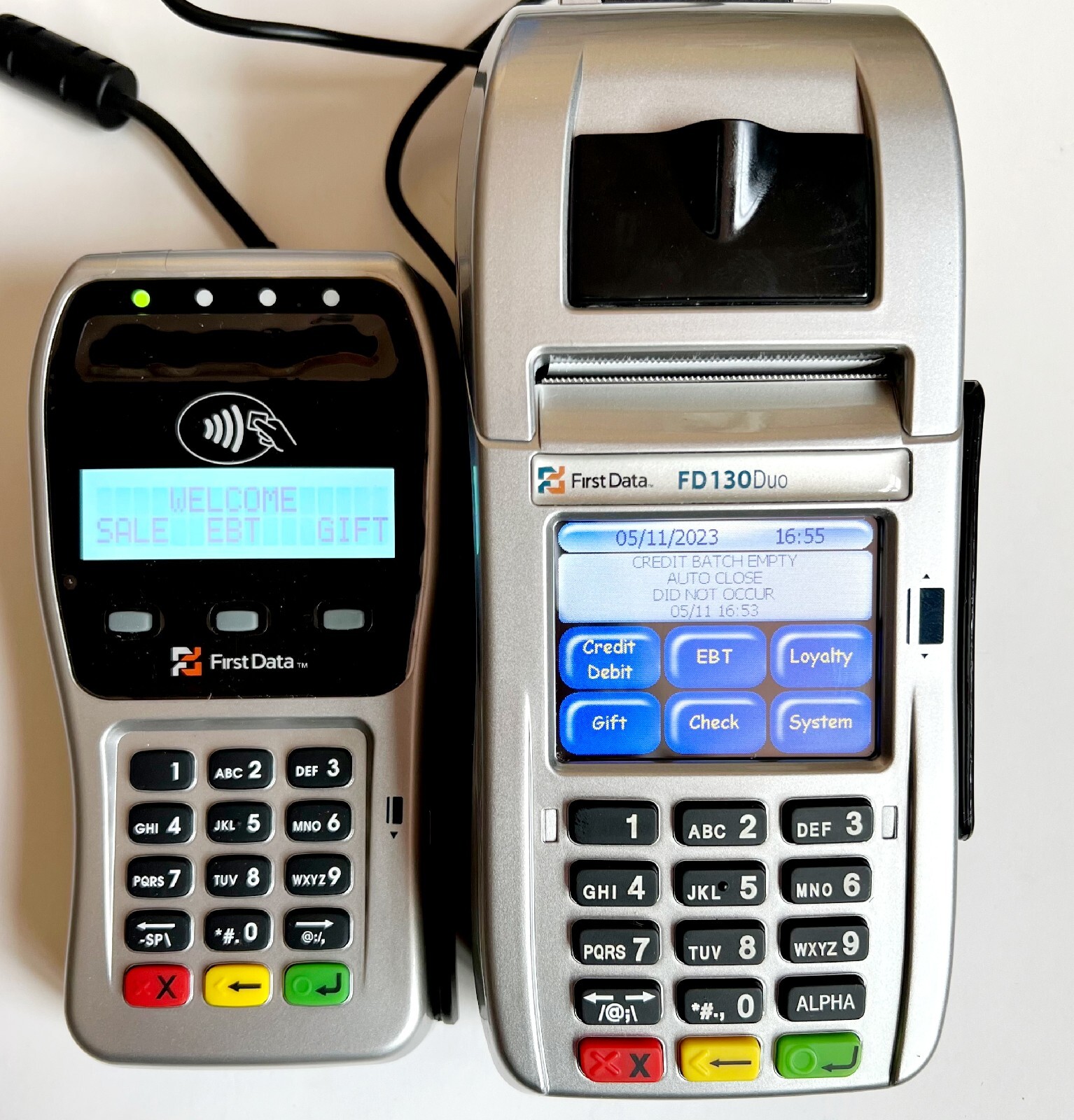 First Data FD130 Credit Card Machine And Auxiliary Pin Pad FD35 NEW OB ELEC